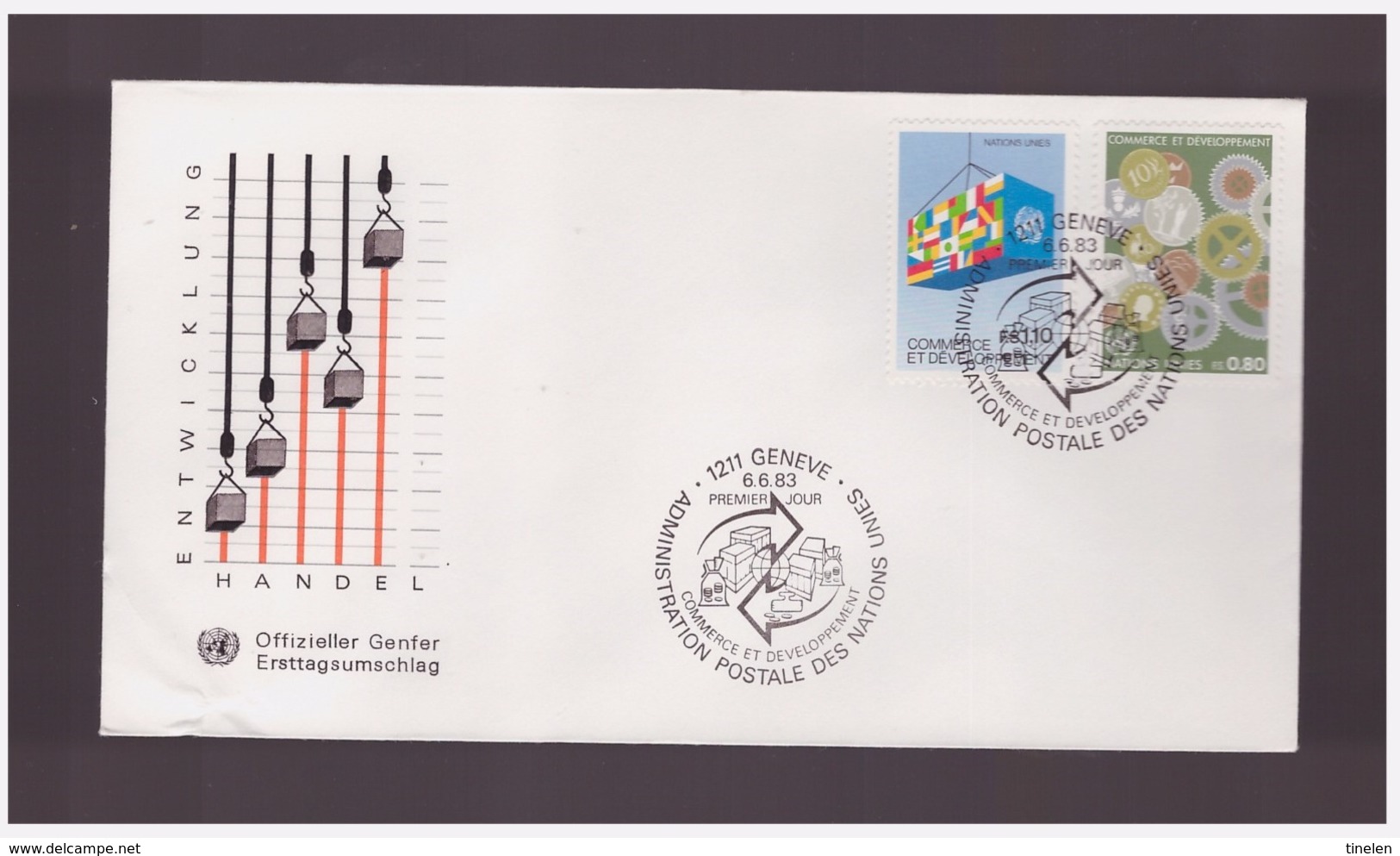 ONU GINEVRA -6 6 1983 BUSTA FDC  COMMERCIO E SVILUPPO - ONU