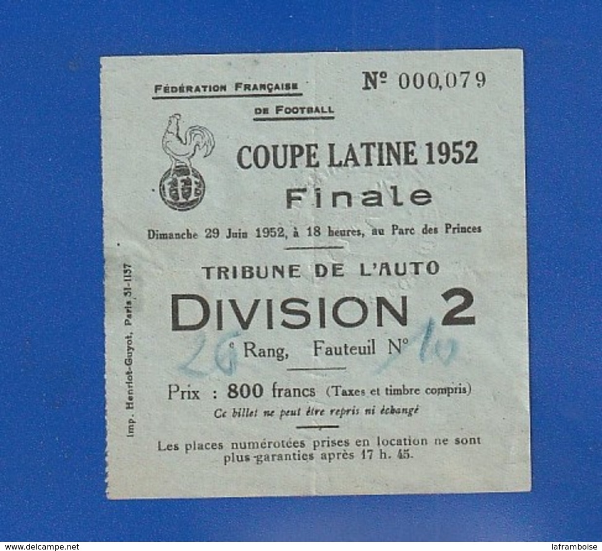 Ticket Football  1952  PARC DES PRINCES  BARCELONE  Bat NICE    Tribune De L'auto  ( Très Très Bonne TENUE ) Ti 100 - Tickets - Entradas