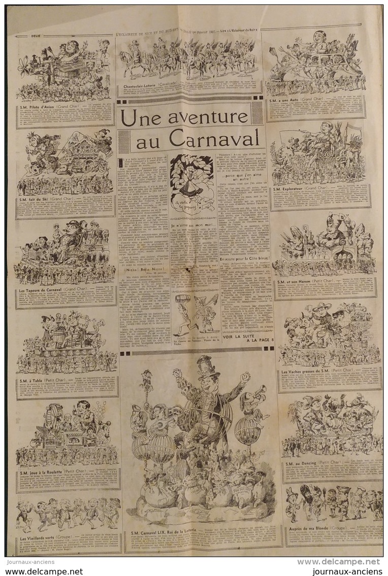 1937 Journal L'ECLAIREUR NICE - FETES DE NICE - S.M CARNAVAL - LE CORSO CARNAVALESQUE - RALLYE DE MONTE CARLO - Autres & Non Classés