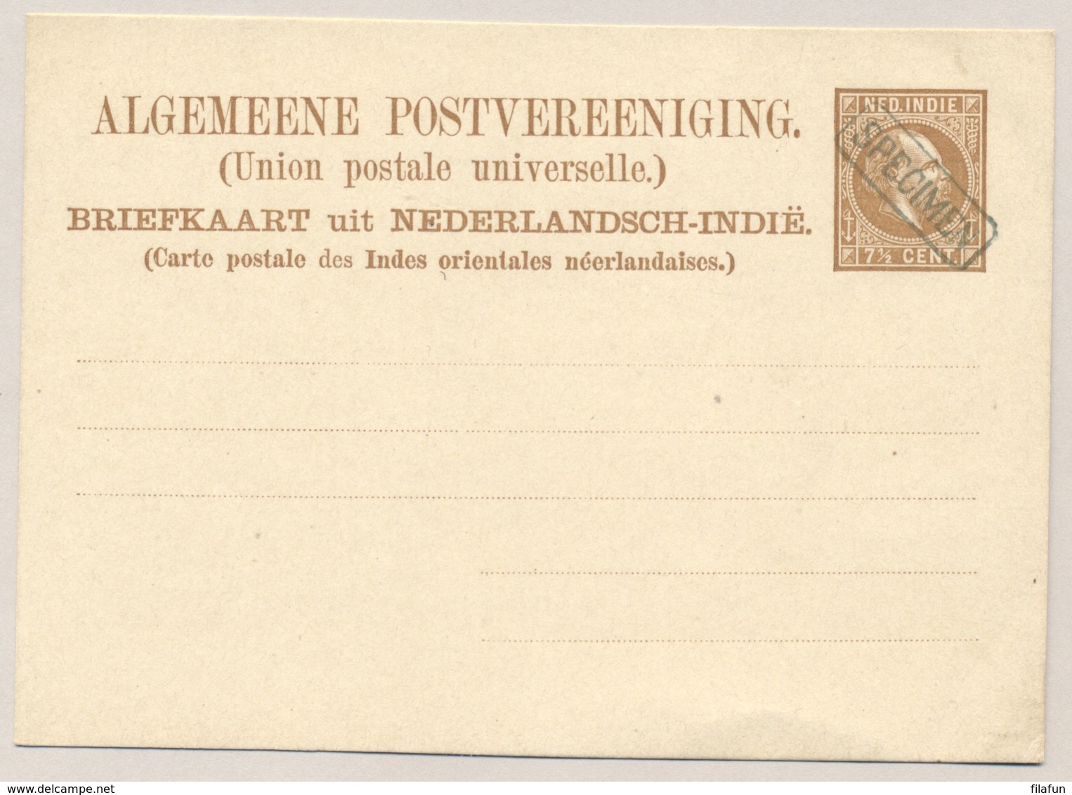 Nederlands Indië - 1879 - 7,5 Cent Willem III, Briefkaart G5 Met SPECIMEN In Kastje - Ongebruikt - Nederlands-Indië