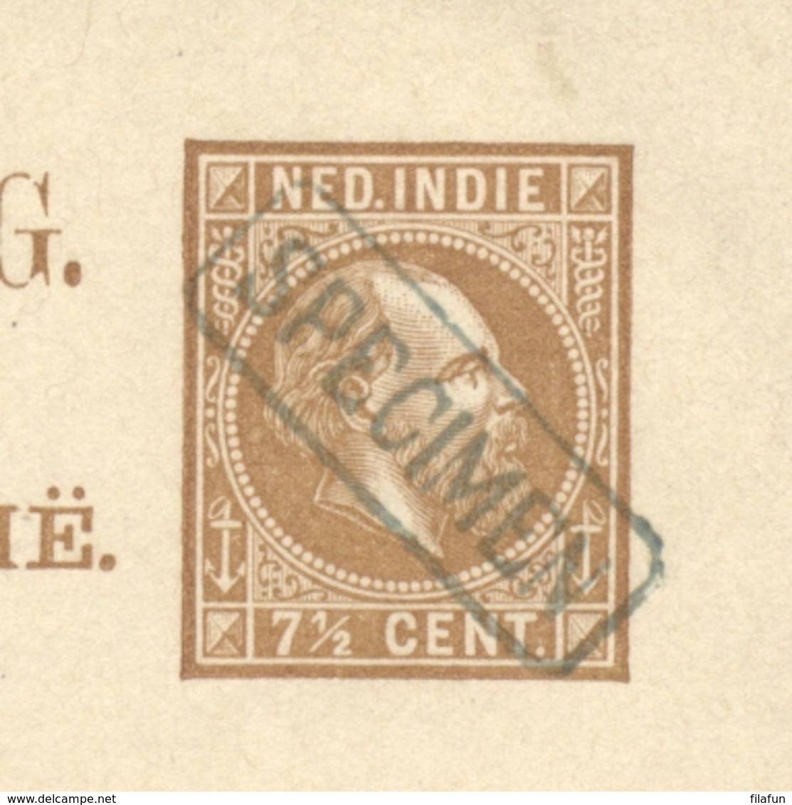 Nederlands Indië - 1879 - 7,5 Cent Willem III, Briefkaart G5 Met SPECIMEN In Kastje - Ongebruikt - Nederlands-Indië