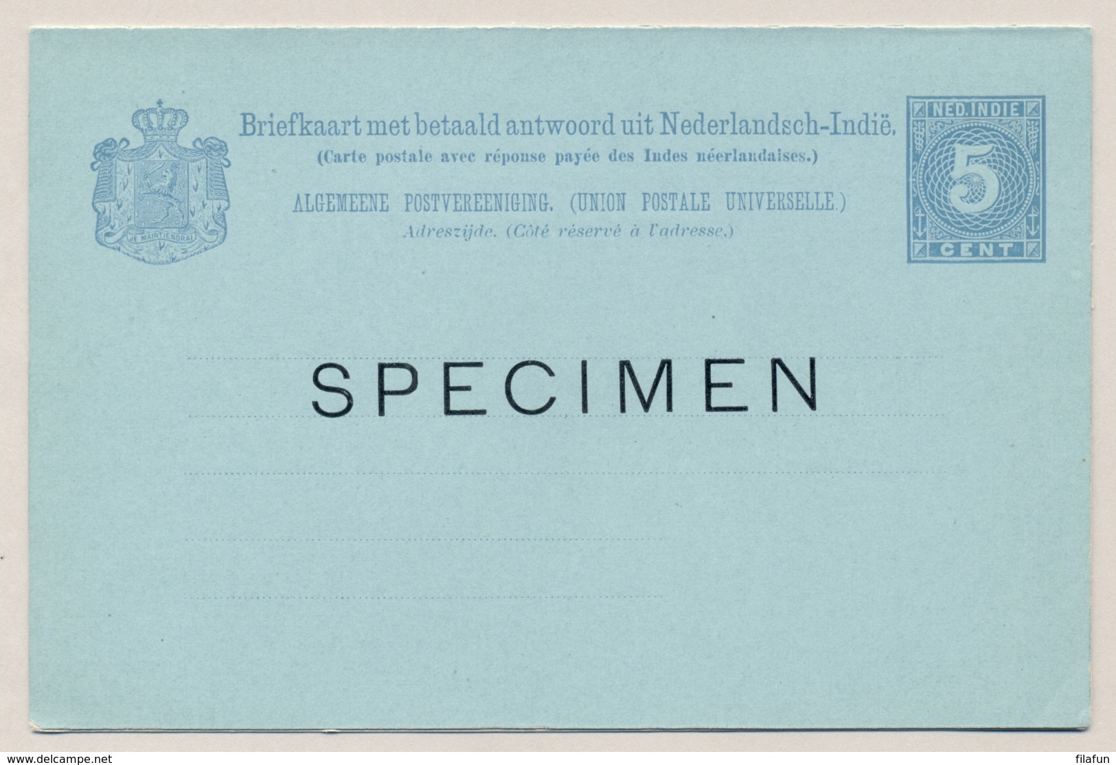 Nederlands Indië - 1892 - 5+5 Cent Cijfer, Briefkaart G11a Met SPECIMEN - Ongebruikt - Nederlands-Indië