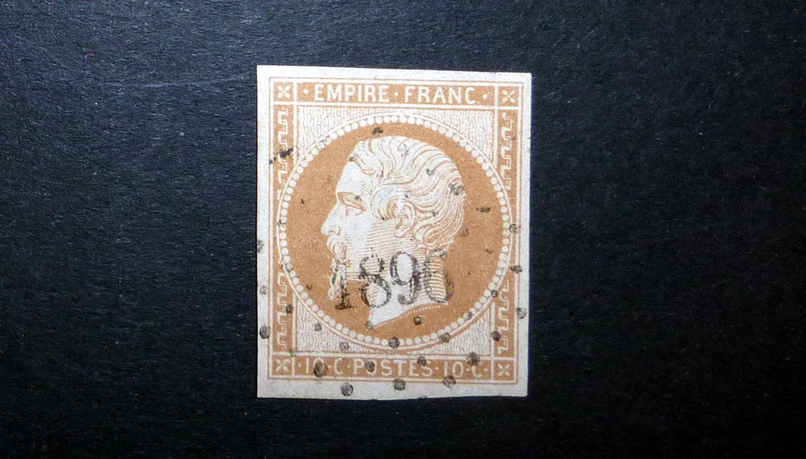 FRANCE 1853 N°13I OBL. LOSANGE PC 1896 (NAPOLÉON III. SECOND EMPIRE. 10C BISTRE. LÉGENDE EMPIRE FRANC. NON DENTELÉ. TYPE - 1853-1860 Napoléon III