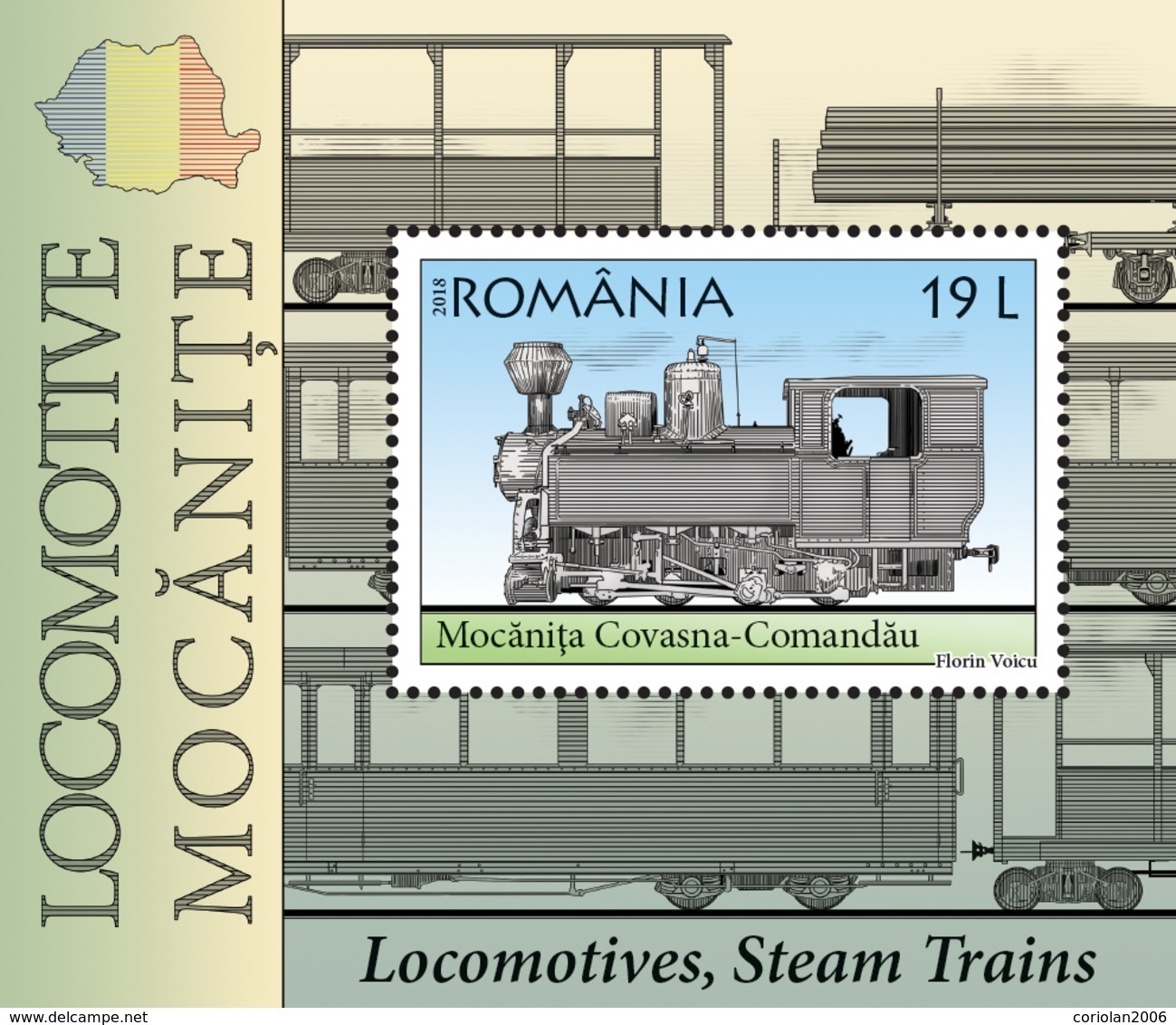 Romania 2018 / Locomotives, Steam Trains, S/S - Treni