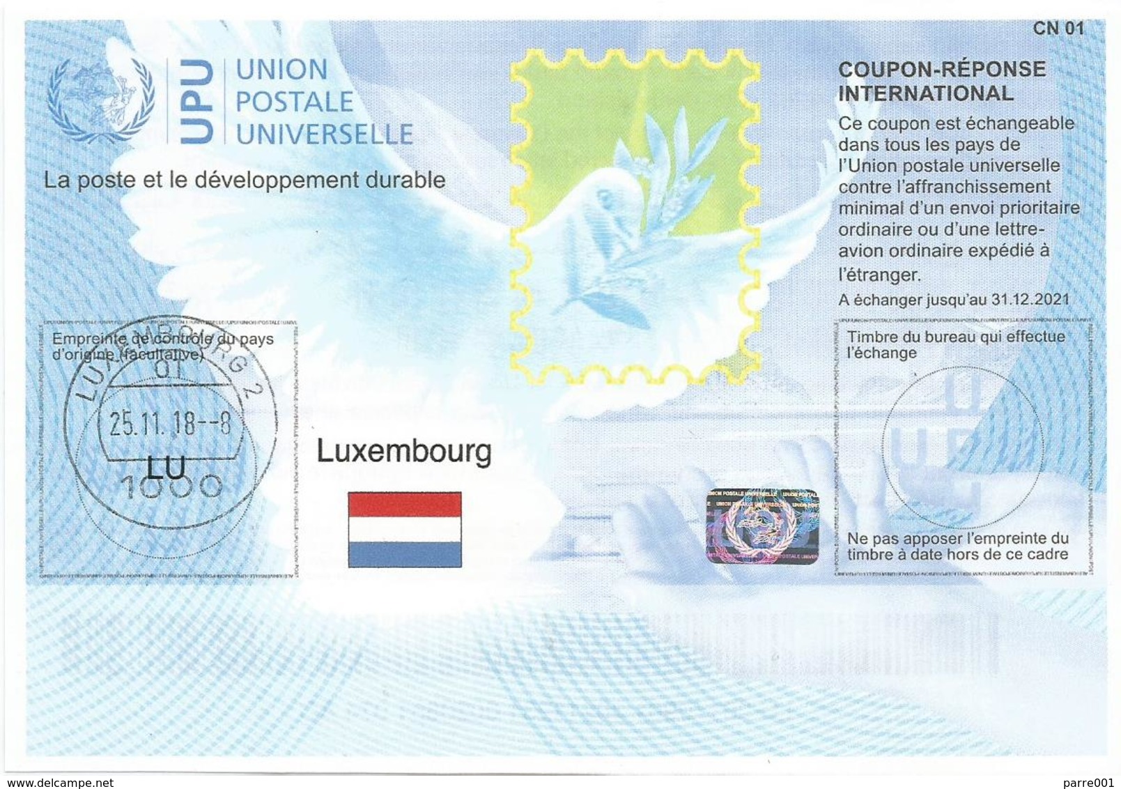 Luxembourg Luxemburg 2018 Reply Coupon Reponse Hologram Type T37 IRC IAS - Postwaardestukken