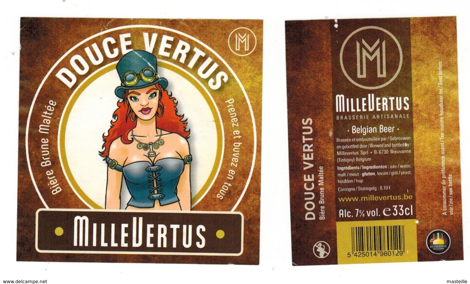 Etiquette Bière Douce Vertus 33 Cl Brasserie Millevertus, Breuvanne Bier Etiket Beer Label Front + Back - Beer