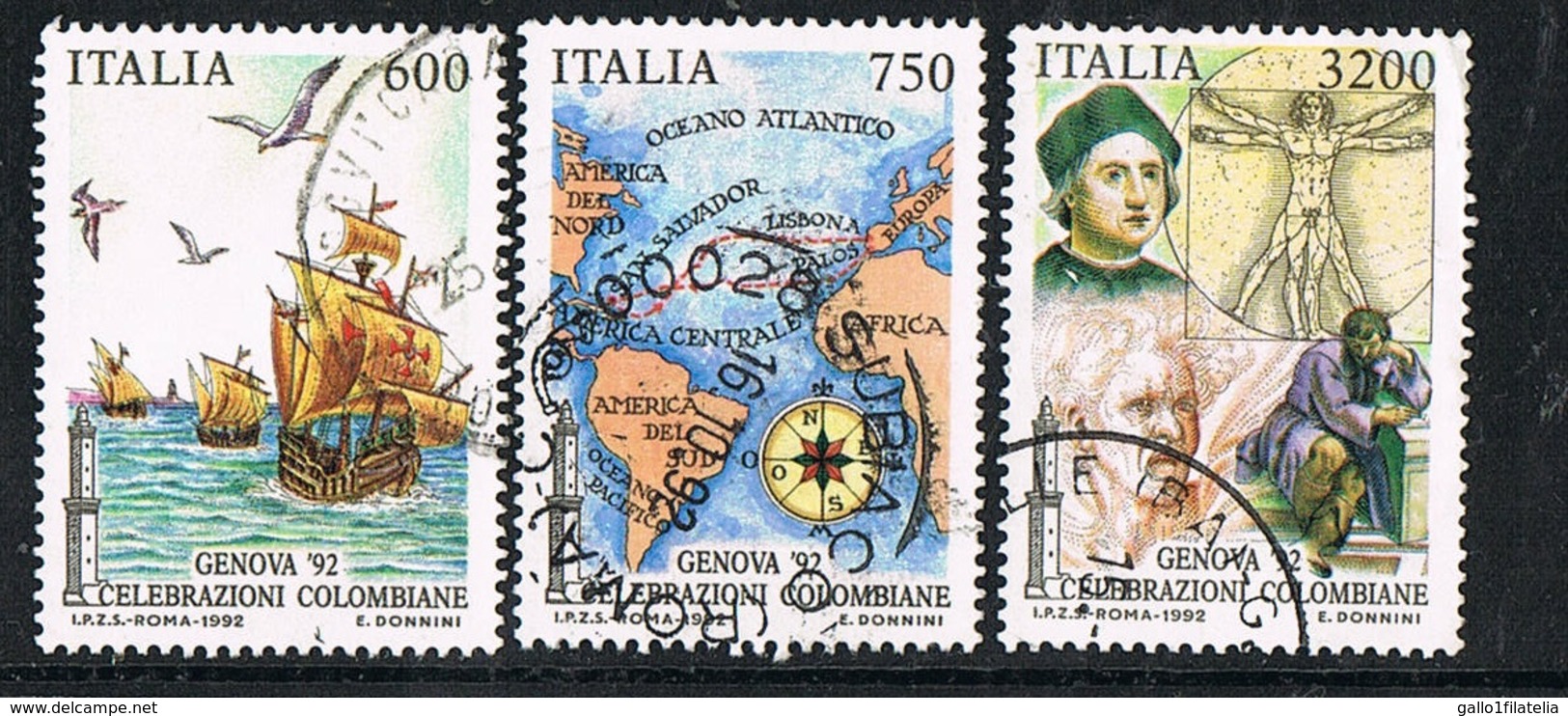 1992 - ITALIA / ITALY - CELEBRAZIONI COLOMBIANE / COLOMBIAN CELEBR.- LOTTO DI FRANCOBOLLI / LOT OF STAMPS - USATO / USED - Cristoforo Colombo