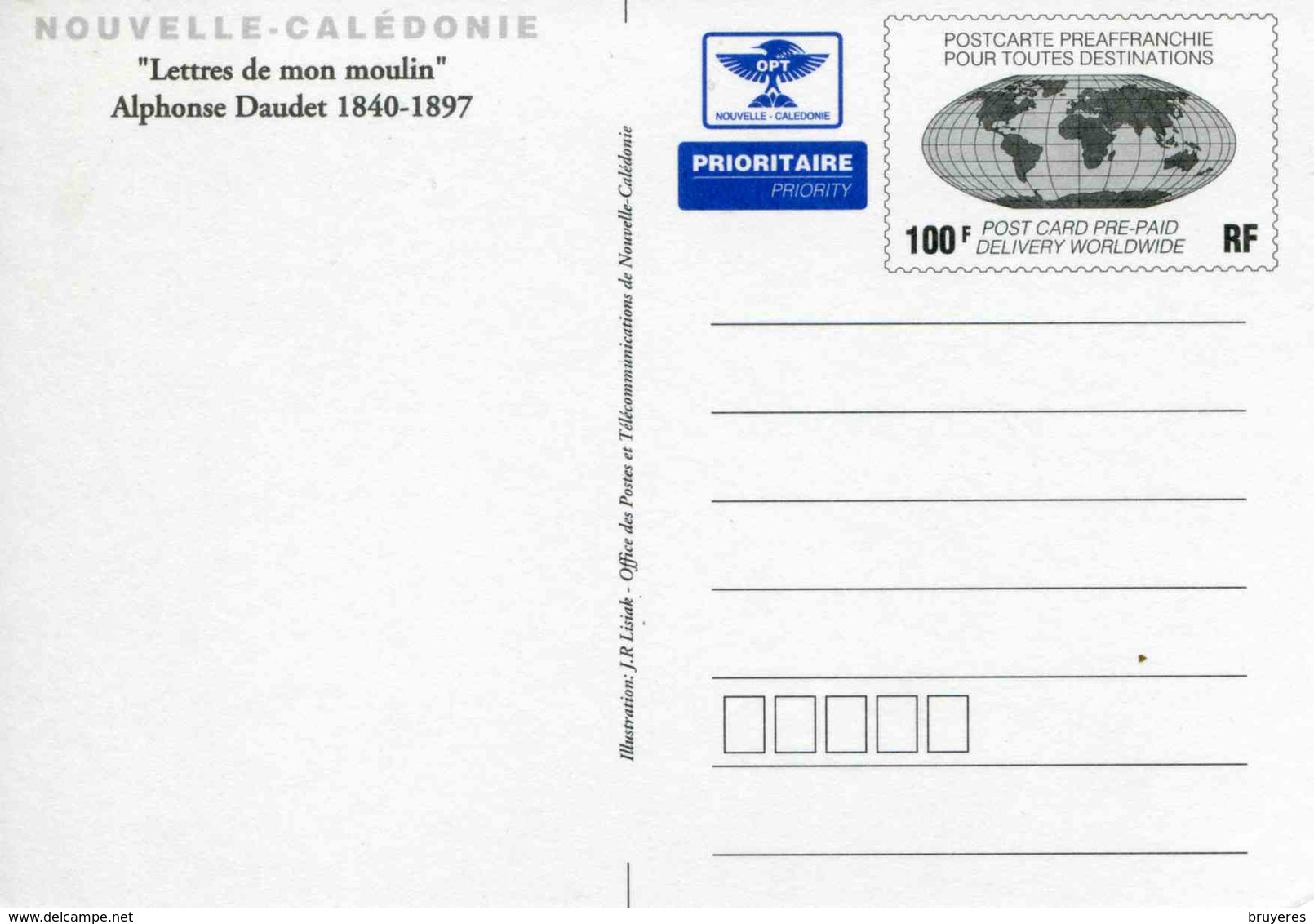 Entier Postal De 1997 Sur Carte Postale Avec Timbre "Planisphère/100F" Et  Illust. "Lettres De Mon Moulin" - Ganzsachen