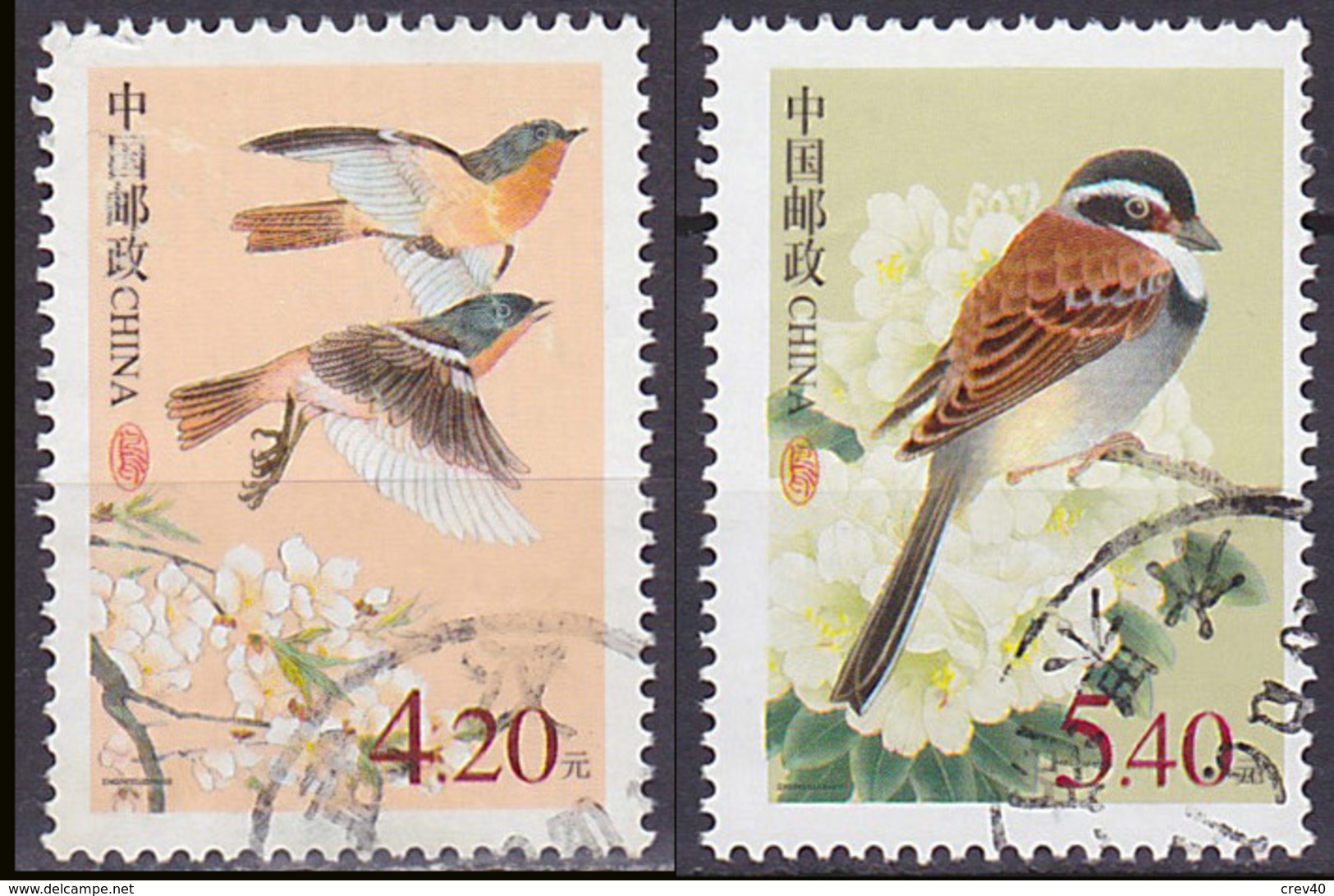 Série De 2 TP Oblitérés N° 3983/3984(Yvert) Chine 2002 - Oiseaux - Oblitérés