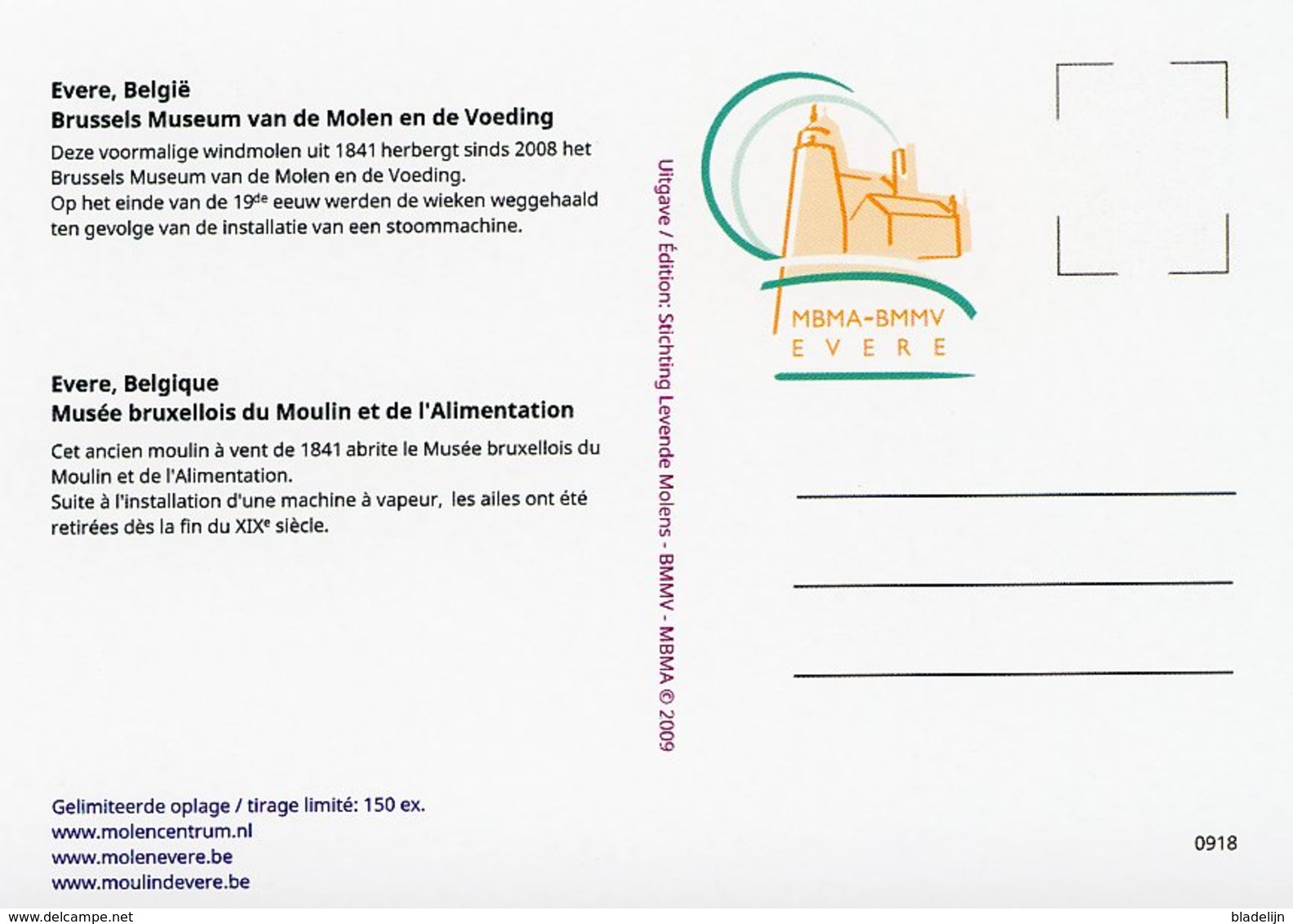 EVERE (Brussels Hoofdstedelijk Gewest) - Molen/moulin - Fraaie Postkaart Van De Molen Van Evere (2009) - Musées