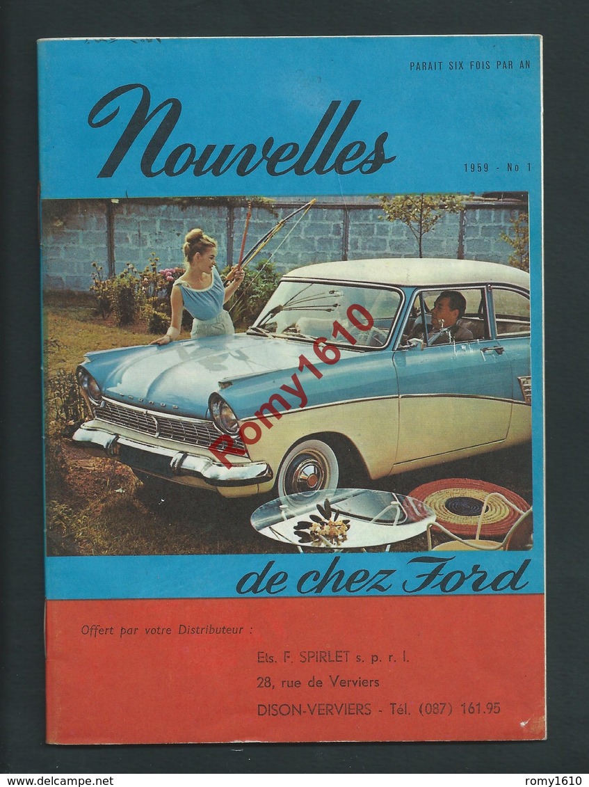 Automobiles. Catalogue Publicitaire Voitures FORD 1959. N°1. Offert Par F. Spirler Verviers. 7 Scans - Collections