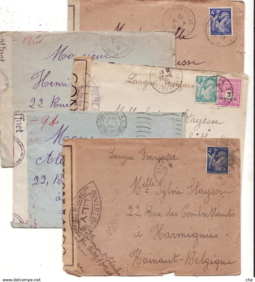 Lot 5 Plis Censure Guerre 40 45 France Vers Belgique - Militaria