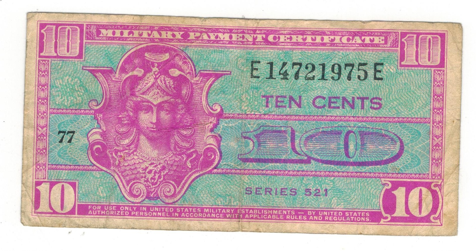 USA, MPC , 10 Cents Series 521. F - 1954-1958 - Series 521