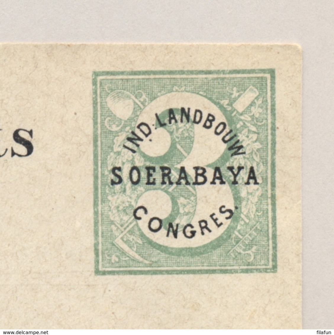 Nederlands Indië - 1876 - Ind. Landbouw Congres Soerabaya - Moquette Envelop - Groen Op Grijs - Nederlands-Indië