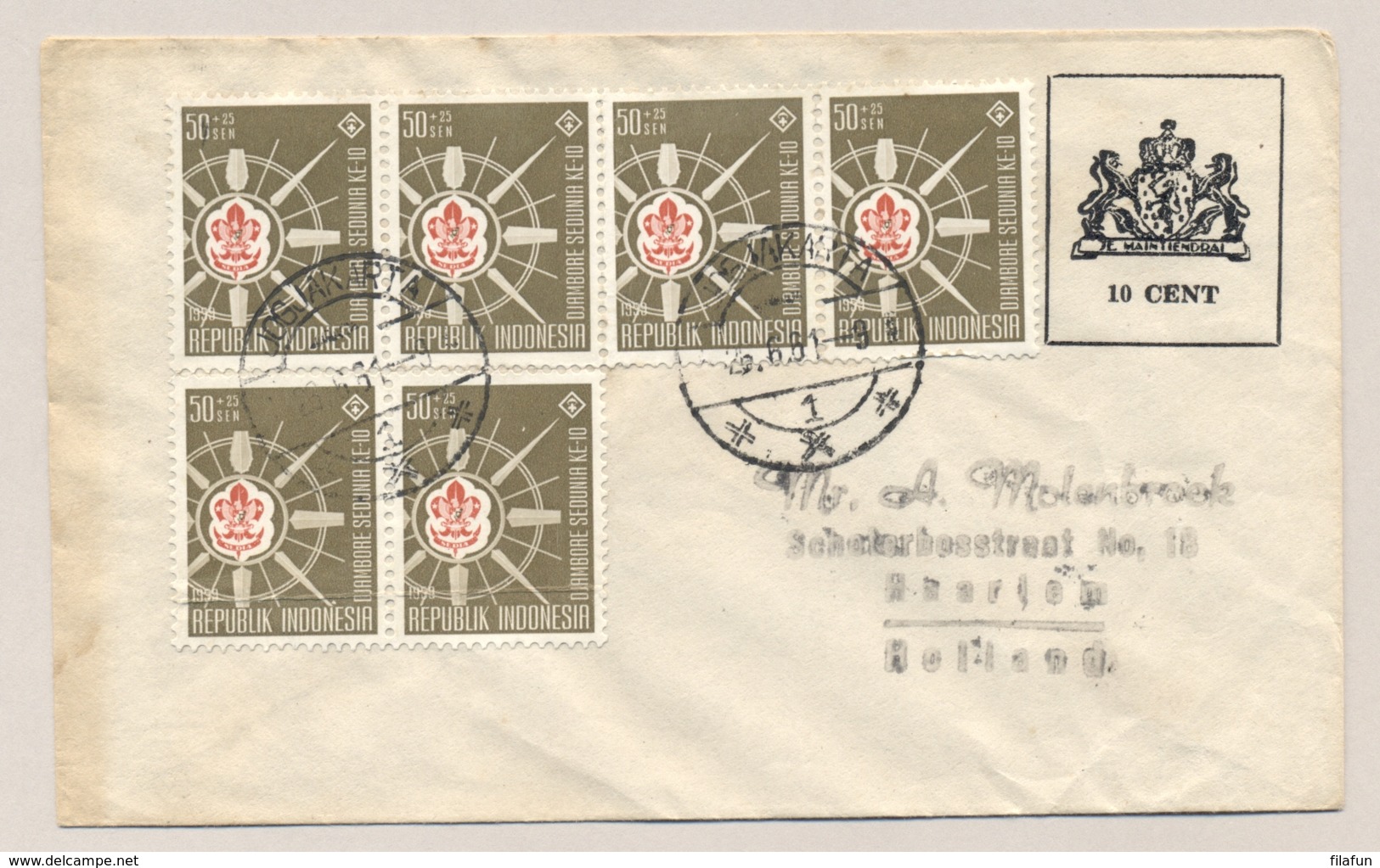 Nederlands Indië - 1947 - 10 Cent Fantasie Envelop In 1961 Verzonden Van Djokjakarta Naar Haarlem / Nederland - Nederlands-Indië