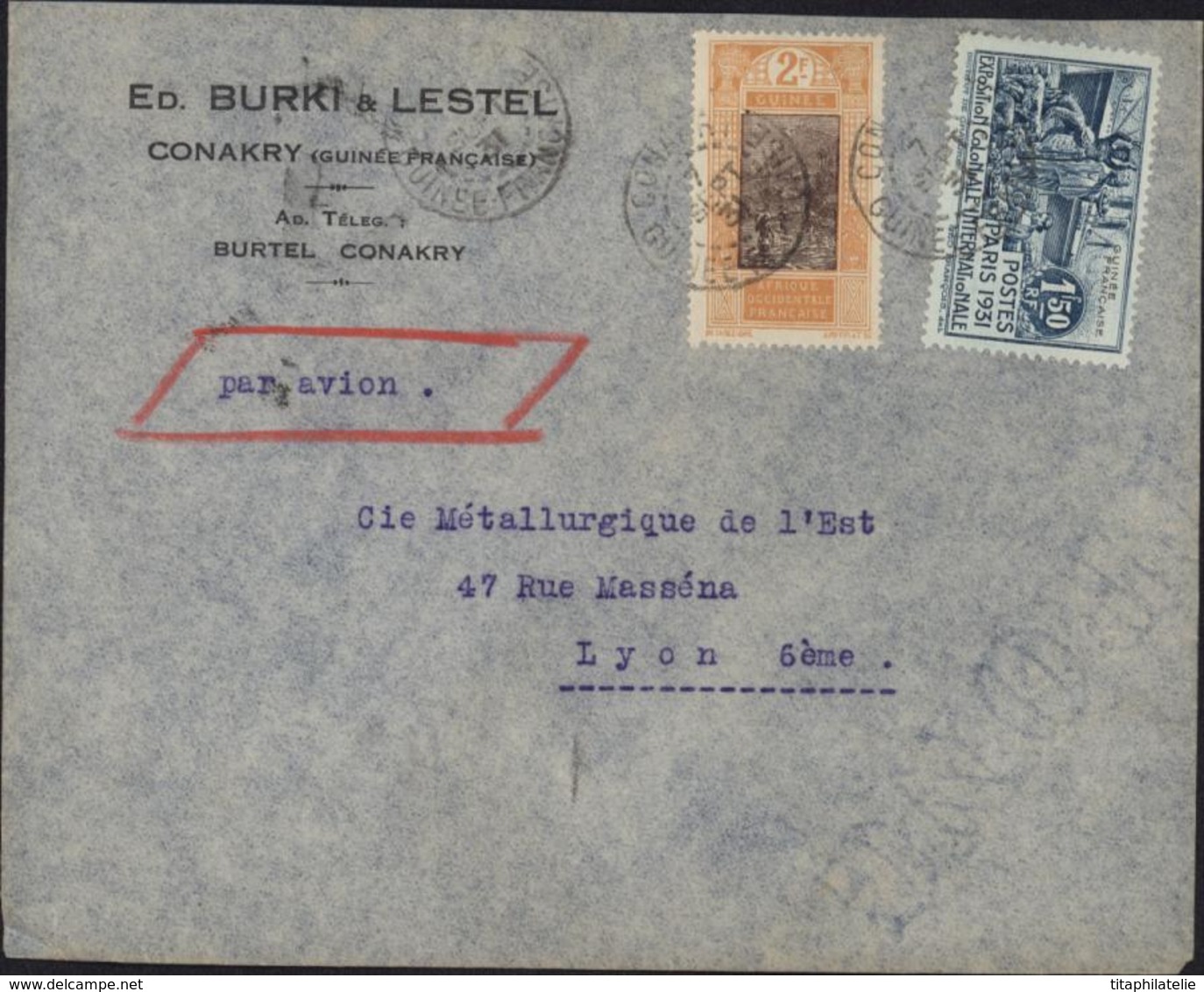 YT 78 118 Exposition Coloniale Paris 1931 CAD Conakry Guinée Française 7 Se 31 Par Avion Ed Burki Et Lestel Conakry - Briefe U. Dokumente
