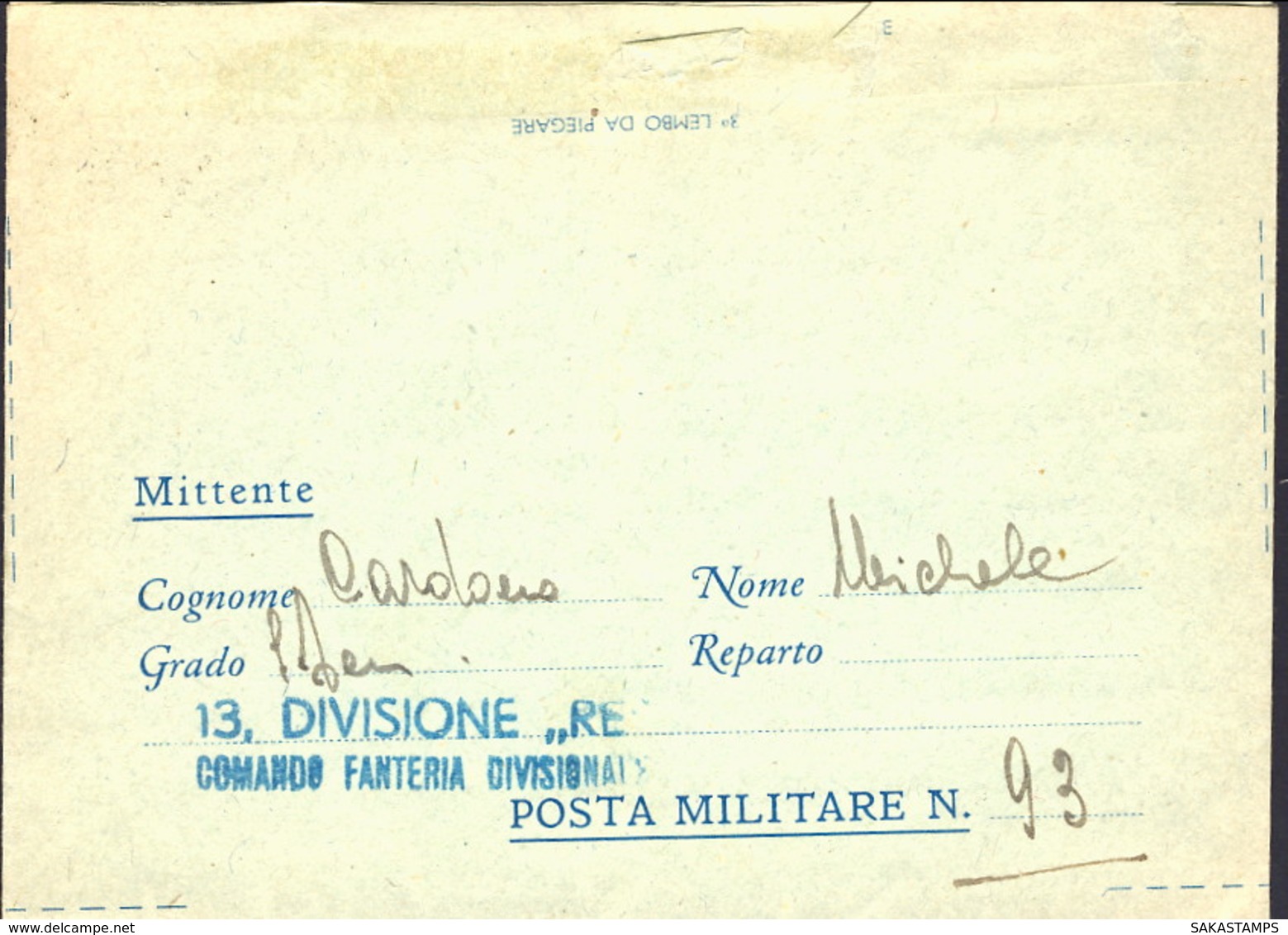 1943-biglietto Postale Per Le Forze Armate Annullo Posta Militare 43 Del 25 Febbraio+lineare Blu 13ª Divisione ""Re"" - Interi Postali