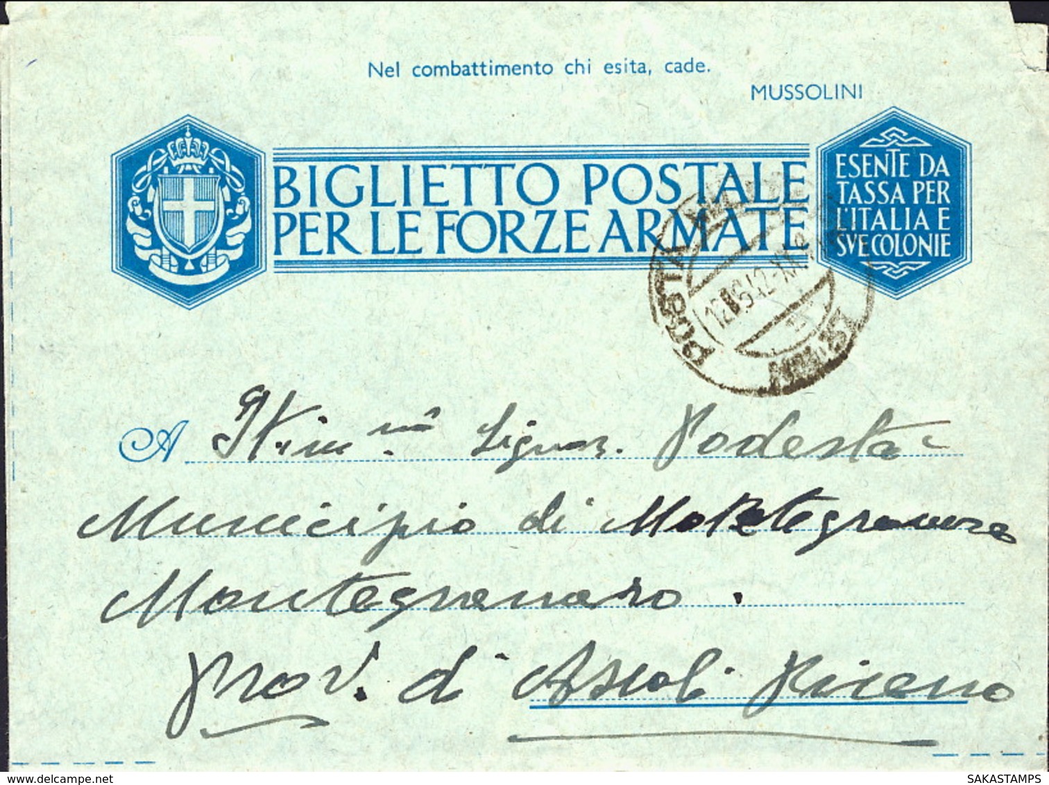 1942-biglietto Postale Per Le Forze Armate Annullo Posta Militare 37 Grecia Del 12 Giugno - Interi Postali