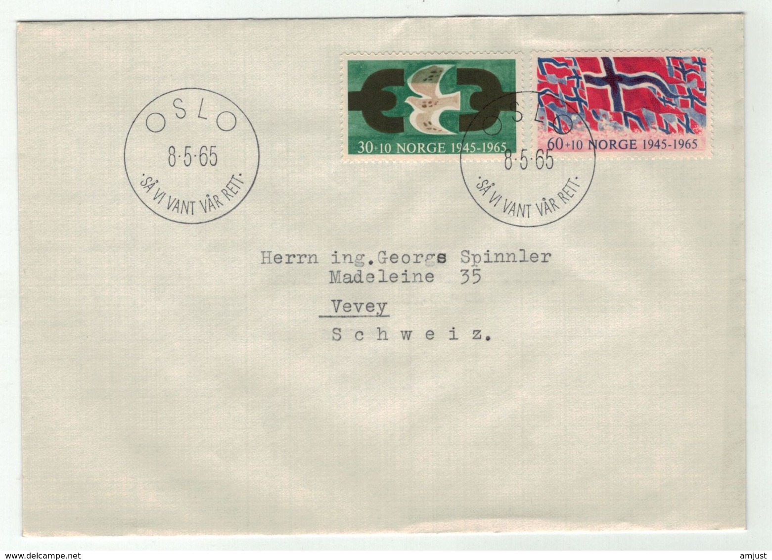 Norvège // Norge // Lettre Pour La Suisse 1er Jour 08.05.1965 - Lettres & Documents