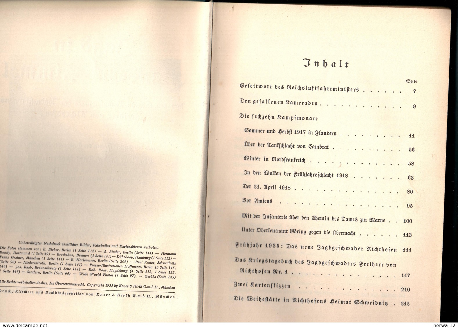 Militaria 1. Weltkrieg Buch Von 1935 "Jagd In Flanderns Himmel" über Freiherr Von Richthofen - Deutsch