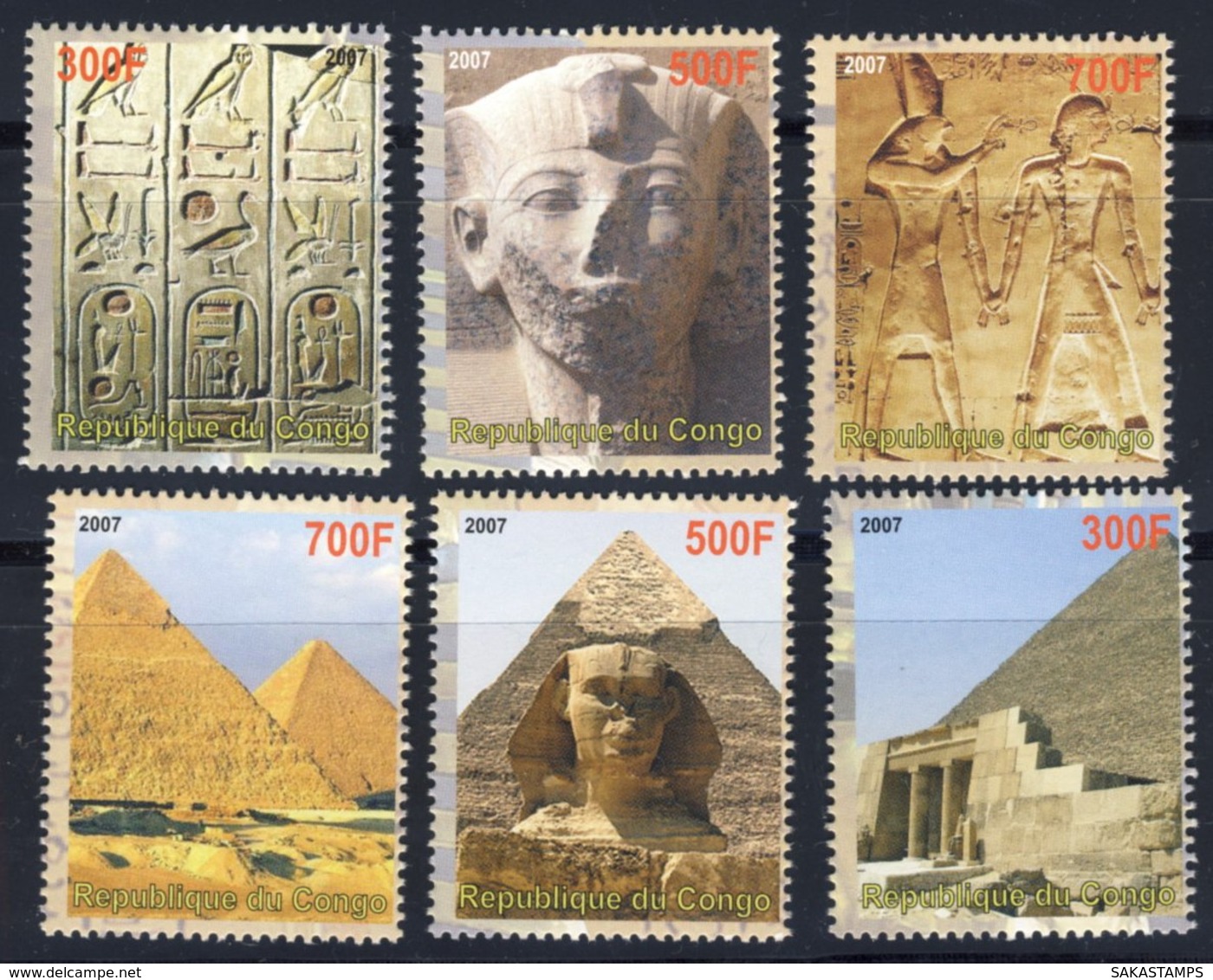 2007-(MNH=**) Congo Serie 6 Valori Antico Egitto,monumenti - Nuovi