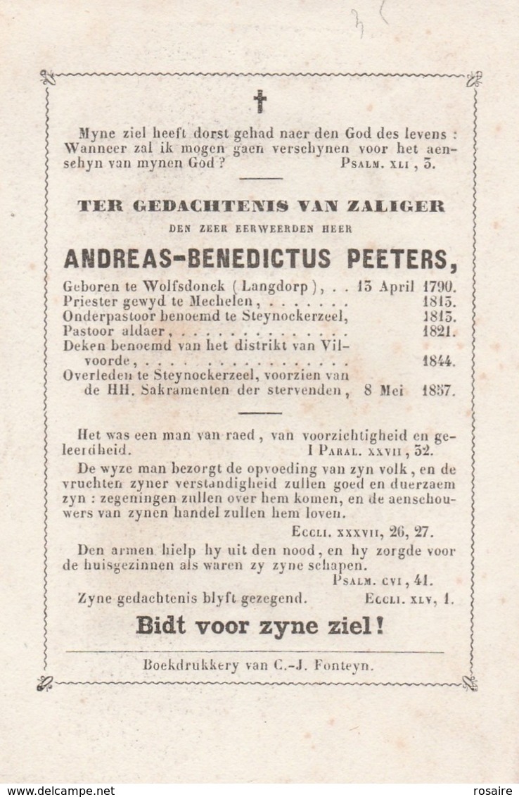 Andreas Benedictus Peeters-wolfsdonck-langdorp 1790-steynockerzeel-1857-scheef Boven-onder - Imágenes Religiosas