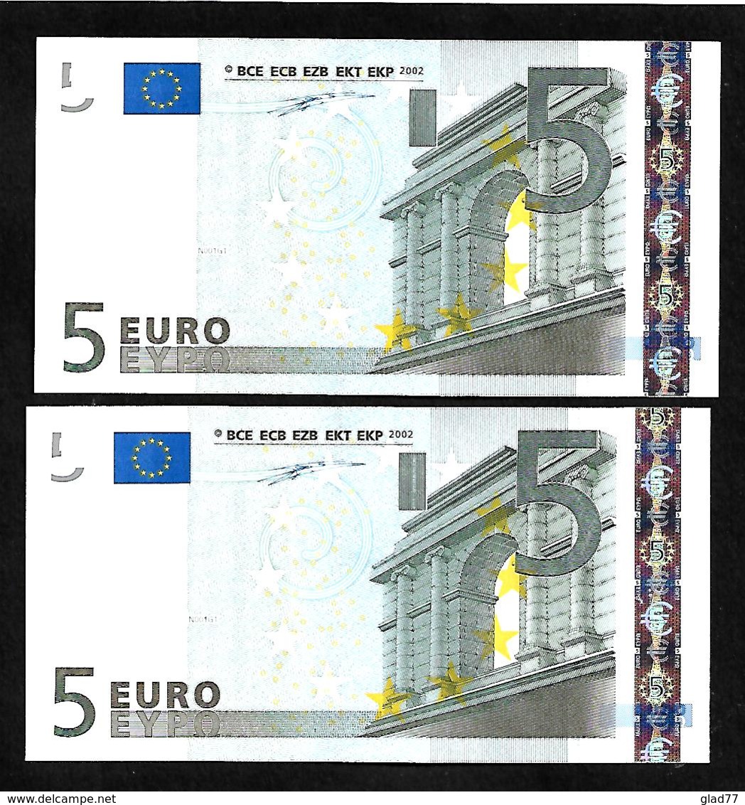 Lot 2 Pieces Consecutive Numbers Greece  "Y"  5  EURO GEM UNC! Duinseberg Signature! Printer N001G1!! - 5 Euro