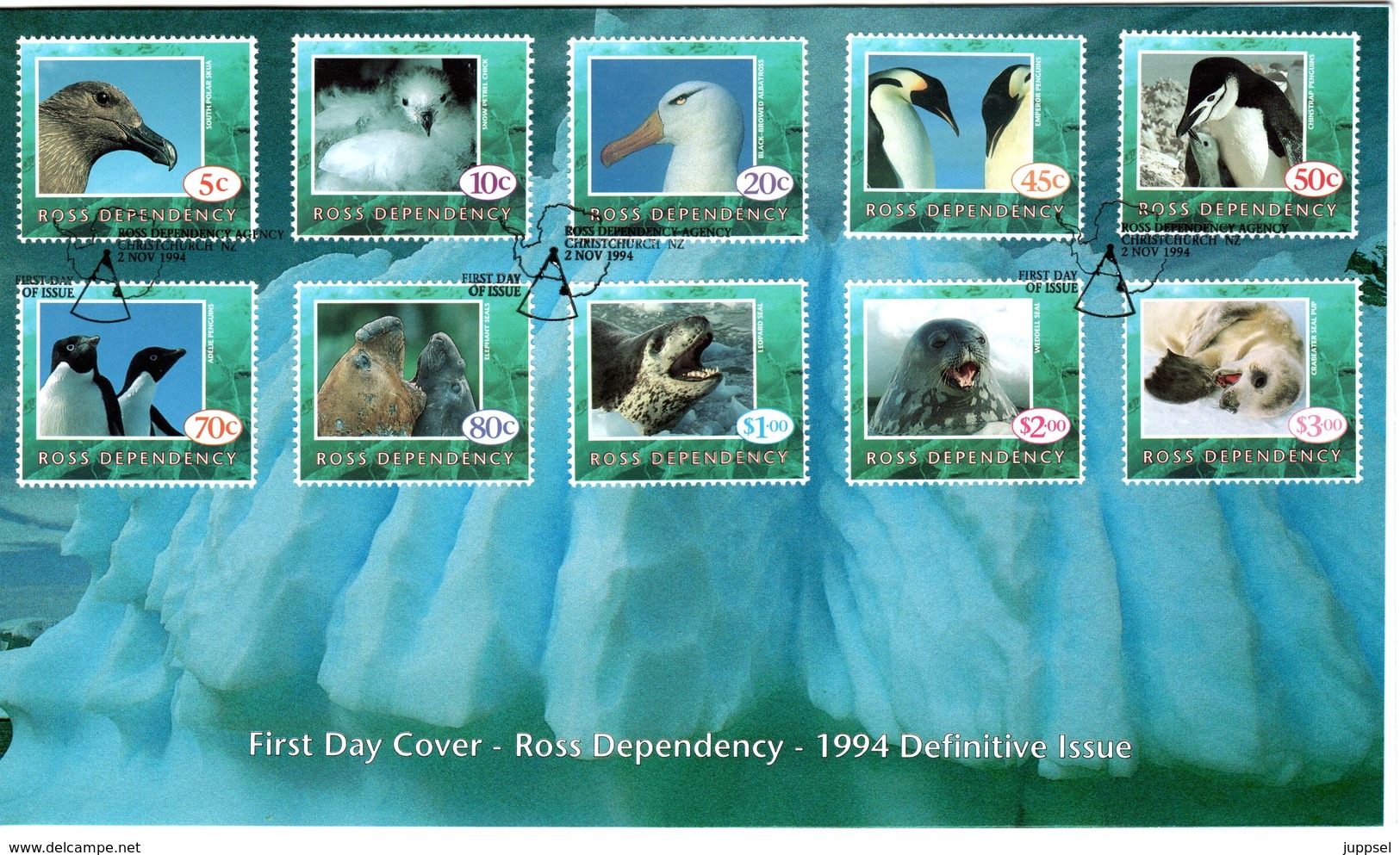 FDC  ROSS  DEPENDANCY  Seabirds, Seals  /  Oiseaux De Mer, Phoques  1994 - Marine Web-footed Birds