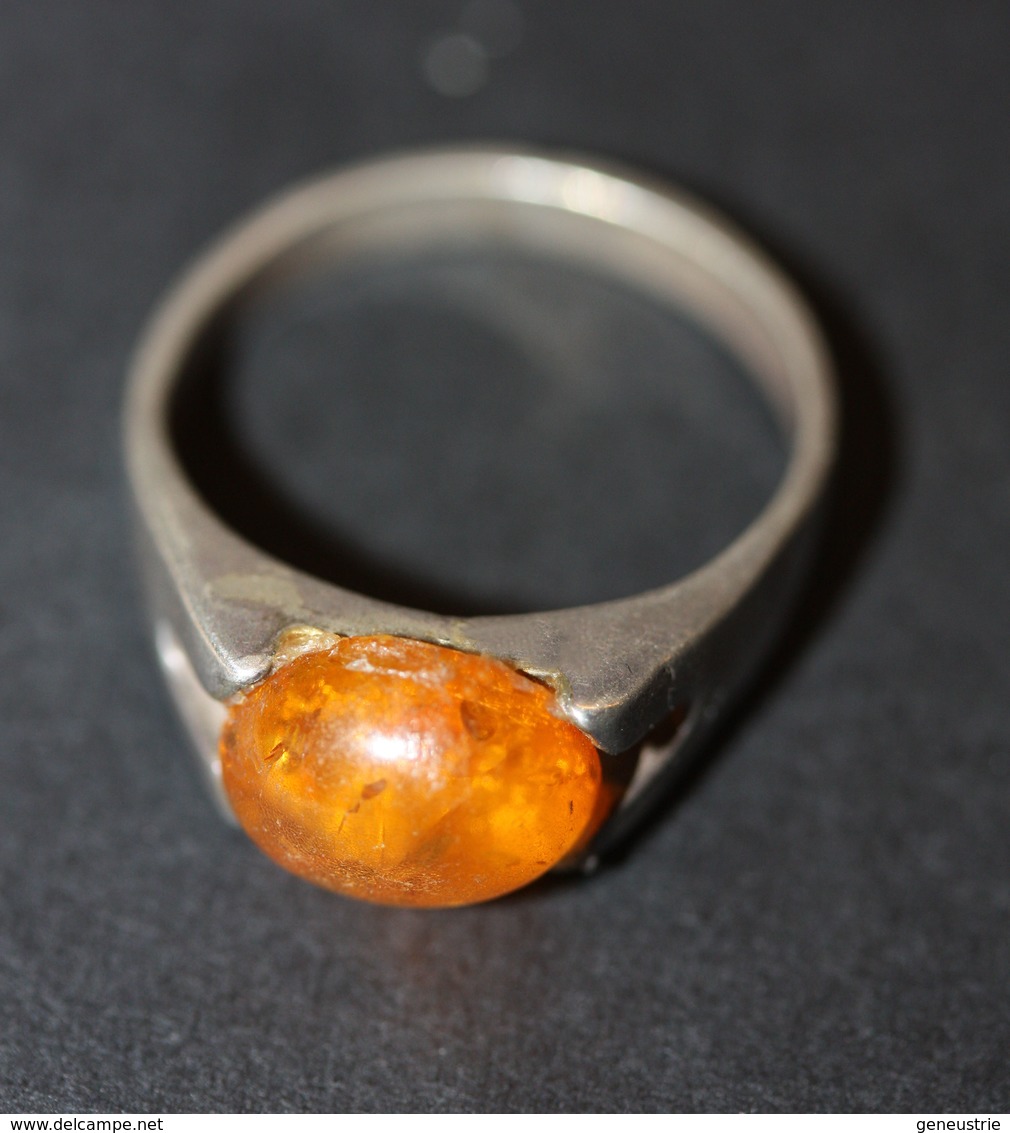 Bague Vintage Avec Cabochon D'ambre Argent 925 - 2.8gr - Silver Sterling Amber Ring - Rings