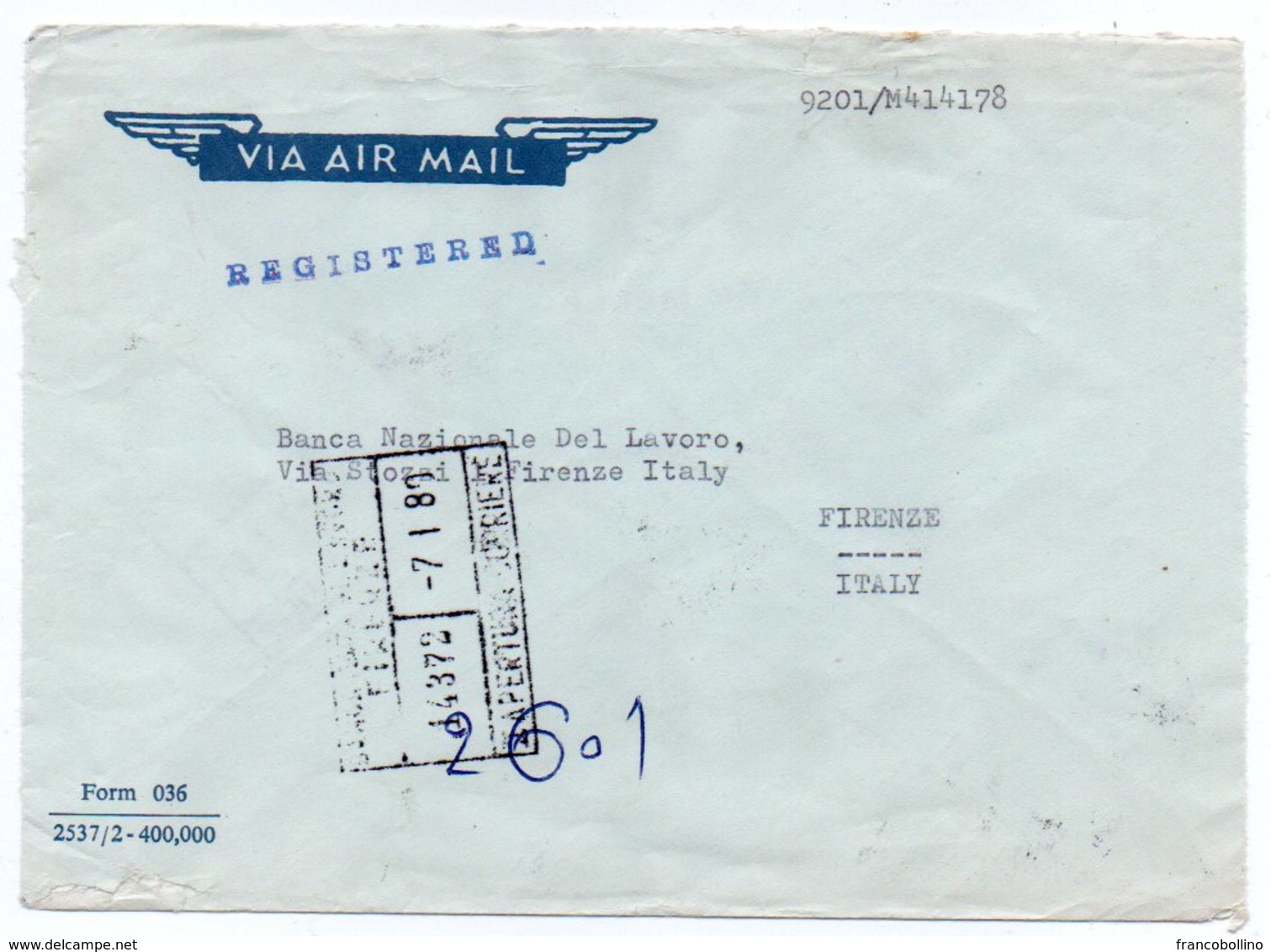 IRAN - REGISTERED AIR MAIL COVER TO ITALY 1980 /BANK MELLI IRAN - Iran