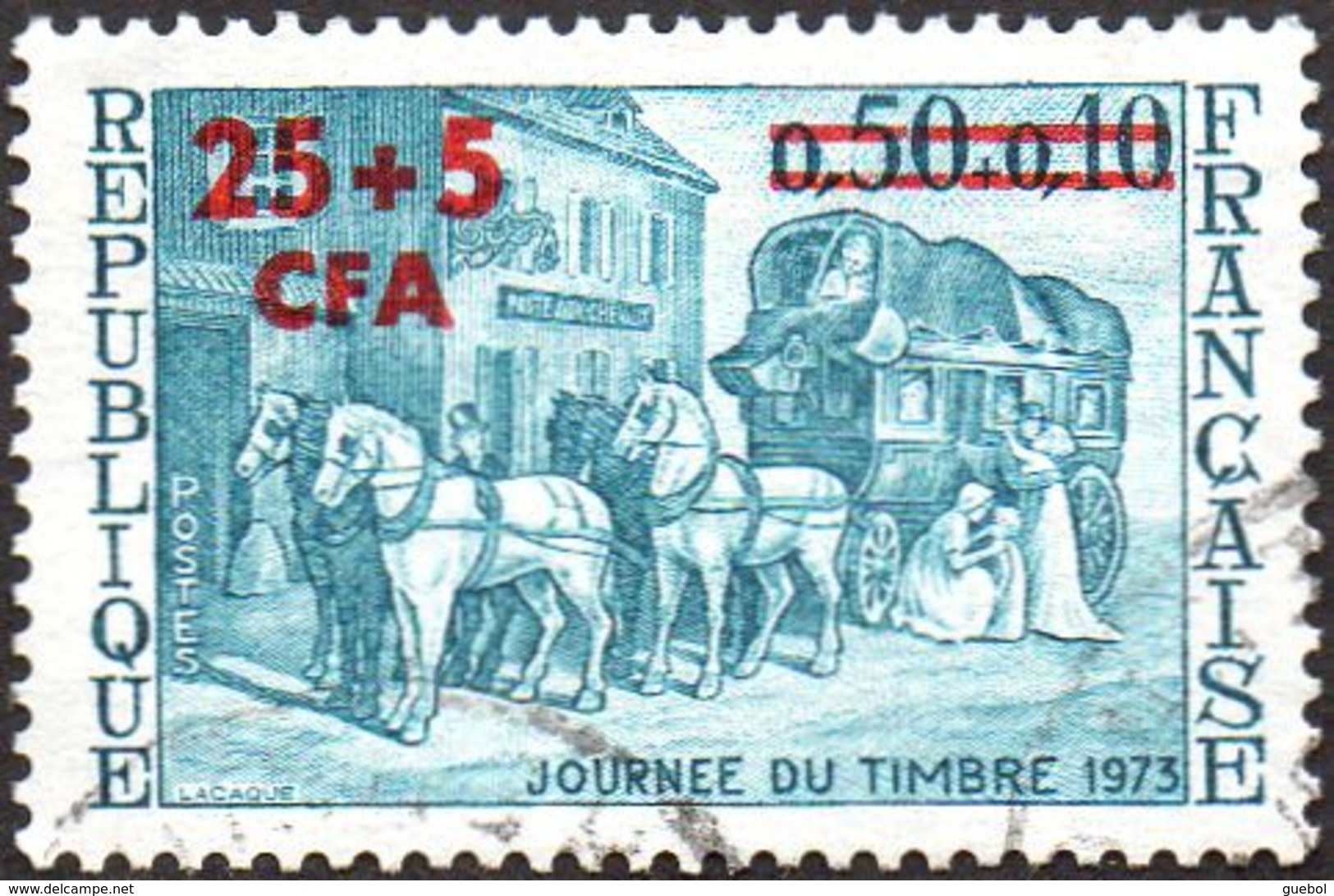 Réunion Obl. N° 414 - Journée Du Timbre 1973 - Relais De Poste - Malle, Cheveaux - Oblitérés
