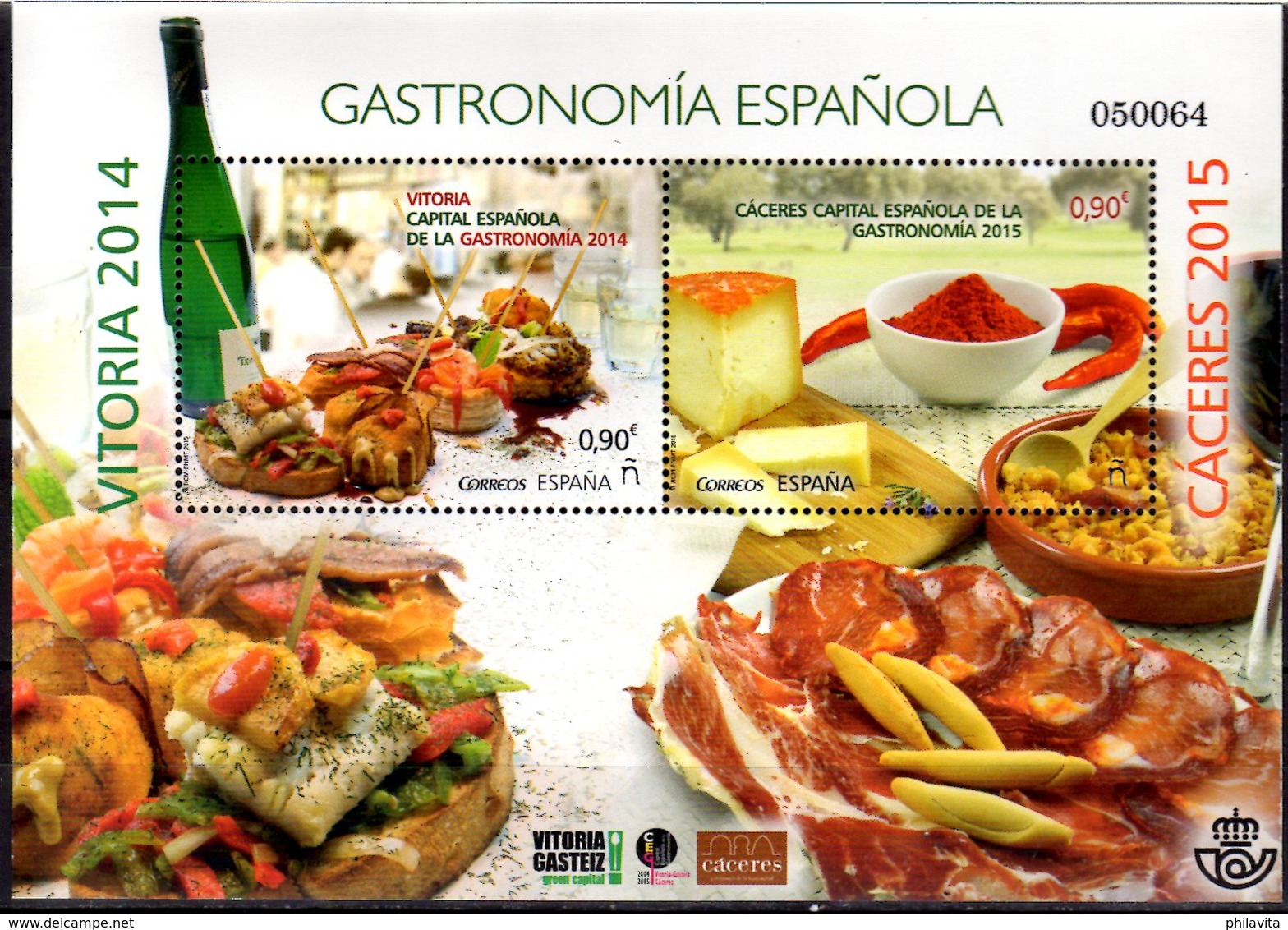 2015 Spain - Gastronomia Of Spain - Vitoria 2014 And Caceres 2015 MS MNH** Mi B 263 Wine, Cheese, Hamon, Tapas (zz) - Ernährung