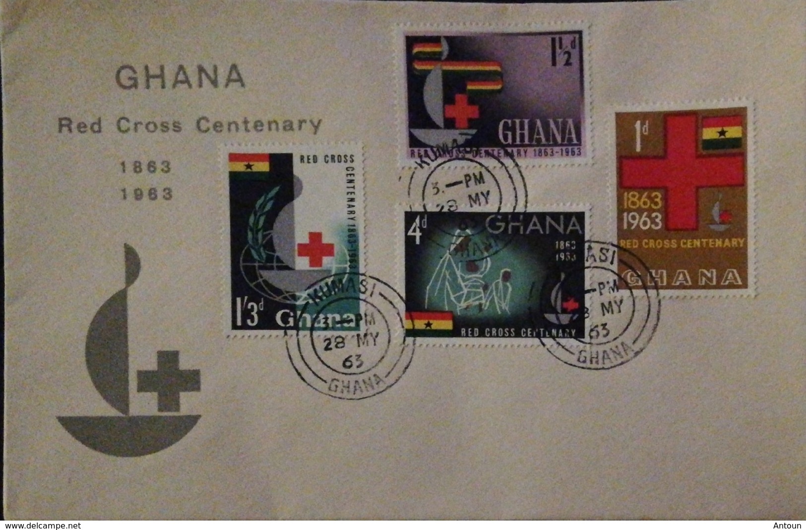 Ghana 1963 Cent Of The Founding Of The Red Cross  F.D.C. - Ghana (1957-...)