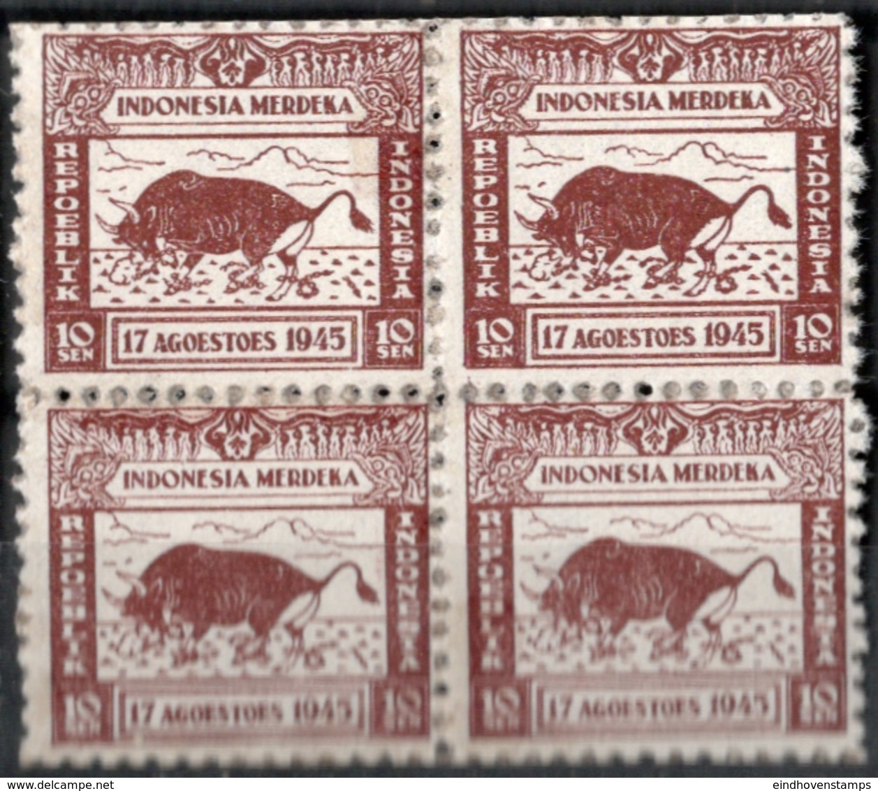 Repoeblik Indonesia 1945 Merdeka 10+10 Sen 4-block - Indes Néerlandaises