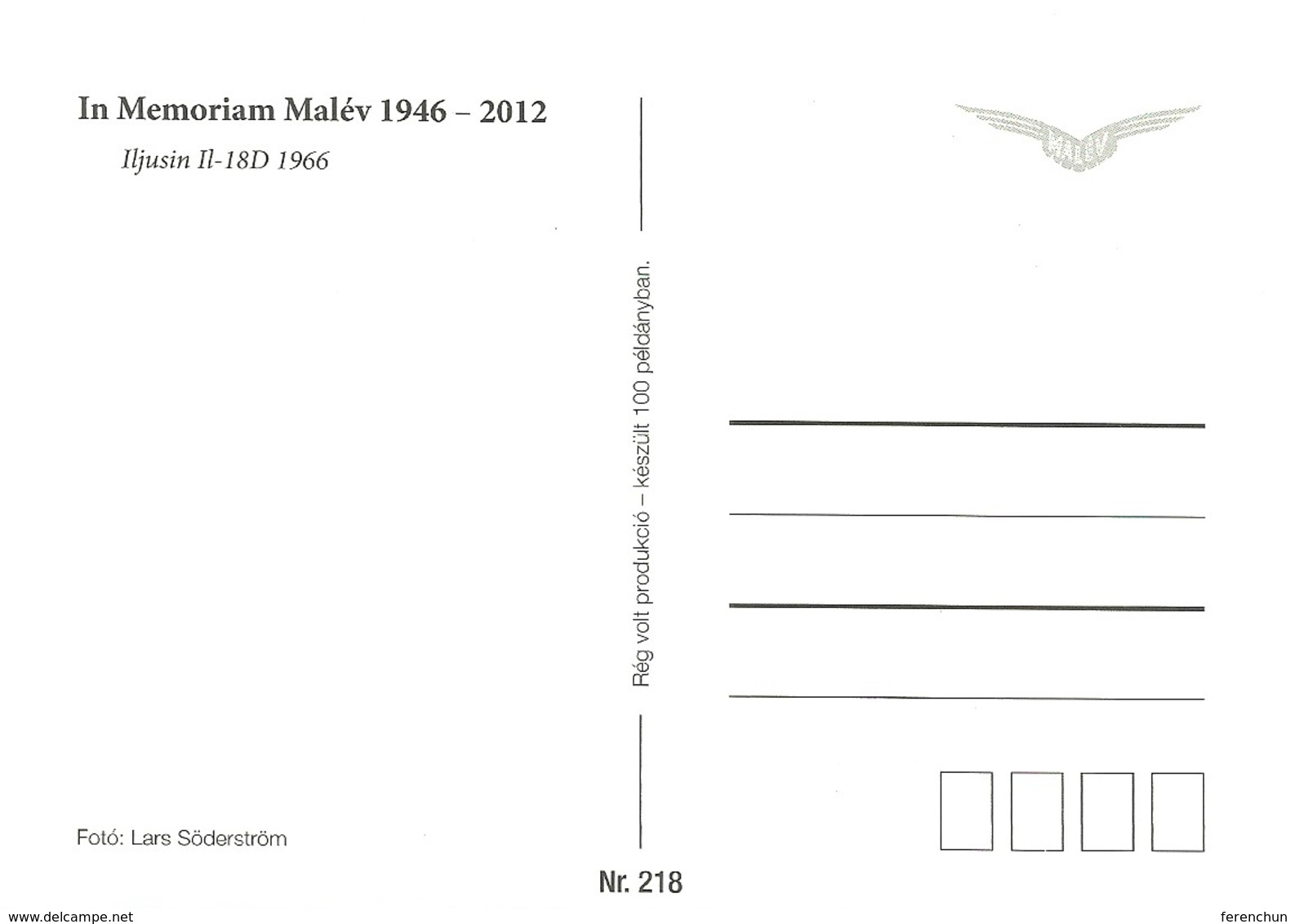AIRPLANE * AEROPLANE * AIRCRAFT * ILYUSHIN IL-18 * HUNGARIAN AIRLINES * MALEV * SAS * STERLING * Reg Volt 0218 * Hungary - 1946-....: Modern Tijdperk