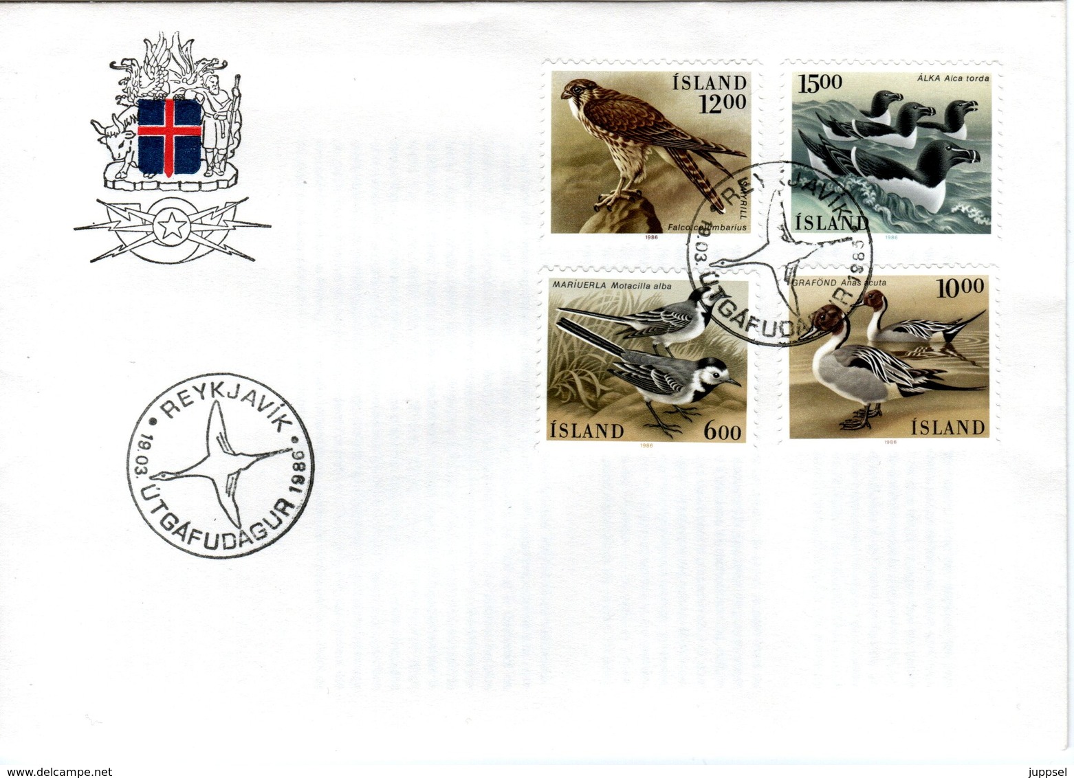 ICELAND  FDC, Birds   /  ISLANDE , Lettre De Première Jour, Oiseaux,  1986 - Adler & Greifvögel