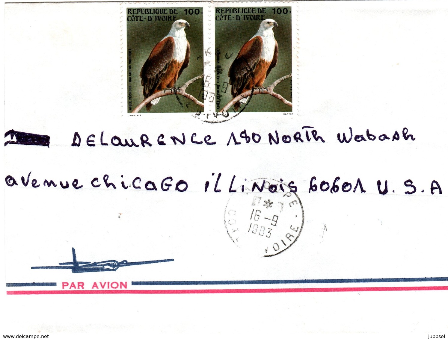 IVORY COAST, Letter, Eagle   /  CÔTE D`IVOIRE  Lettre , L`aigle   1983 - Adler & Greifvögel