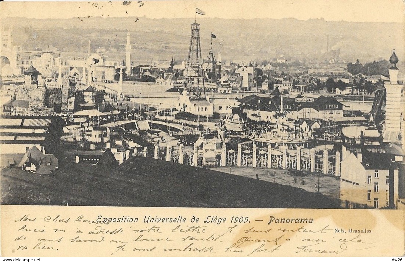 Exposition Universelle De Liege 1905 - Panorama, Tour De Forage - Carte Nels Dos Simple - Liege