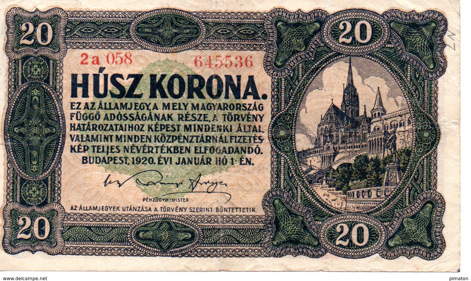 20 KORONA   BUDAPEST 1920 - Hongrie