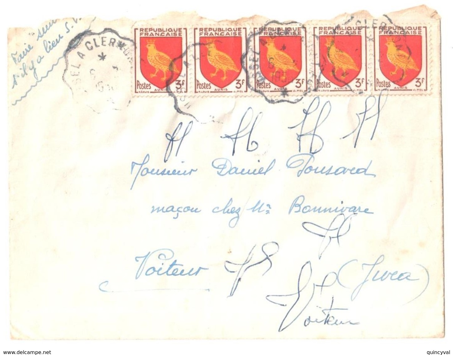 USSEL à CLERMONT Ob Courrier Convoyeur Ndulé 6 2 1956 Lettre 3 F Aunis Yv 1004 - Briefe U. Dokumente