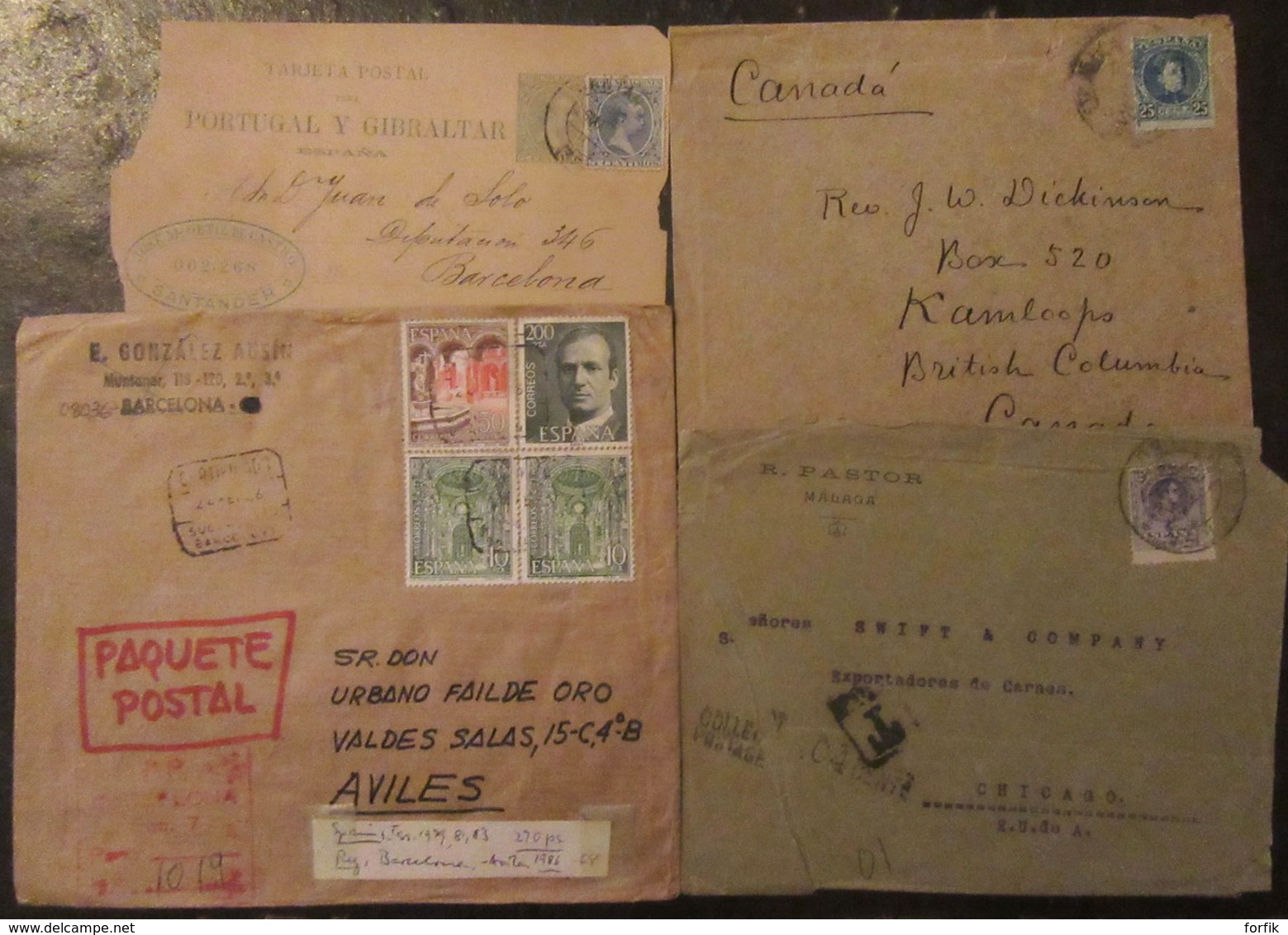 Espagne, Portugal (dont Ex-colonies) - Lot De 25 Enveloppes Timbrées (dont Recommandés) à étudier - Vrac (max 999 Timbres)