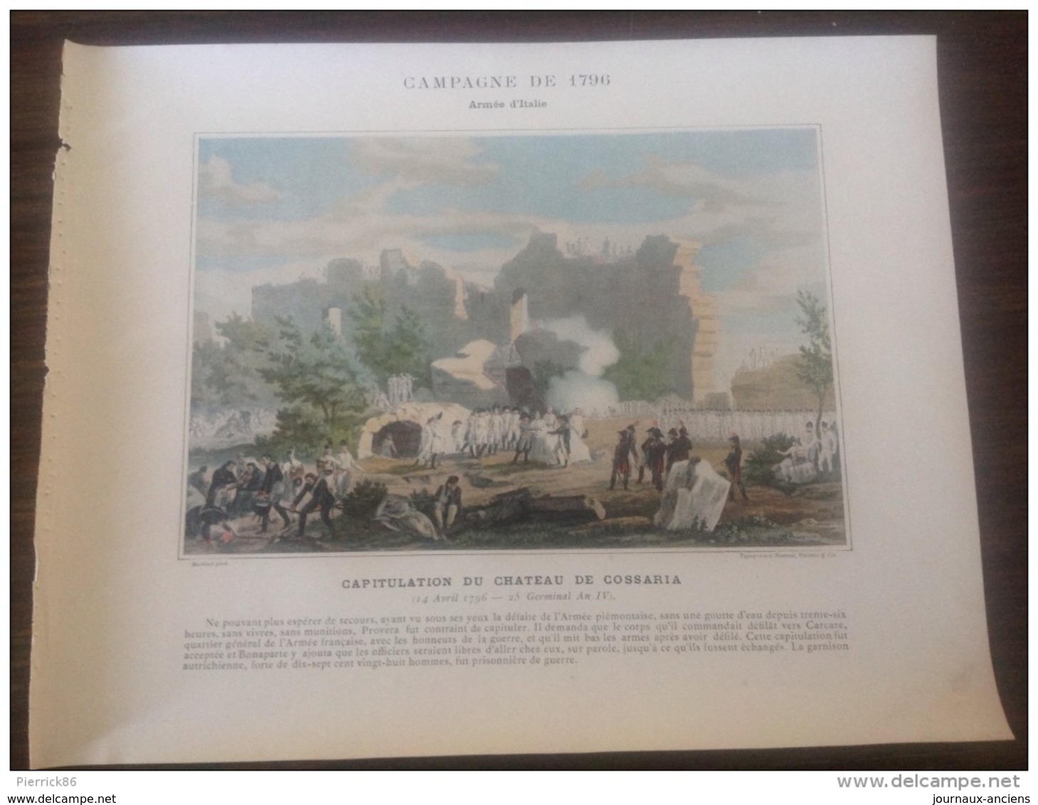 CAPITULATION DU CHÂTEAU DE COSSARIA - CAMPAGNE DE 1796 - ARMÉE D'ITALIE - Autres & Non Classés