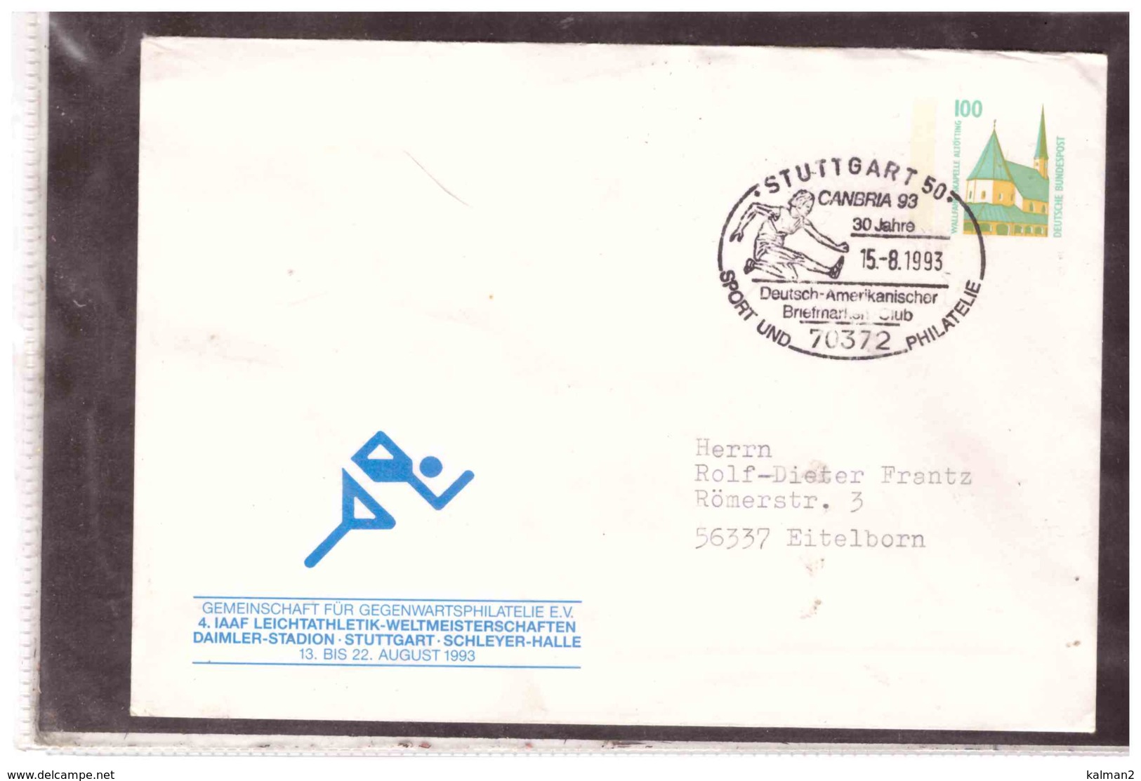 DE2292    -   STUTTGART  15.8.1993        /       ENTIRE   -   CANBRIA 93 . 30 JAHRE DEUTSCH-AMERIKANISCHER BRIEFMARKEN - Umschläge - Gebraucht