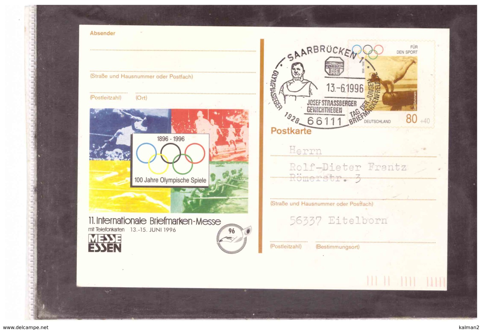 DE2299    -    SAARBRUECKEN  12.6.1996        /       ENTIRE   -   100 JAHRE OLYMPISCHE SPIELE - Summer 1996: Atlanta