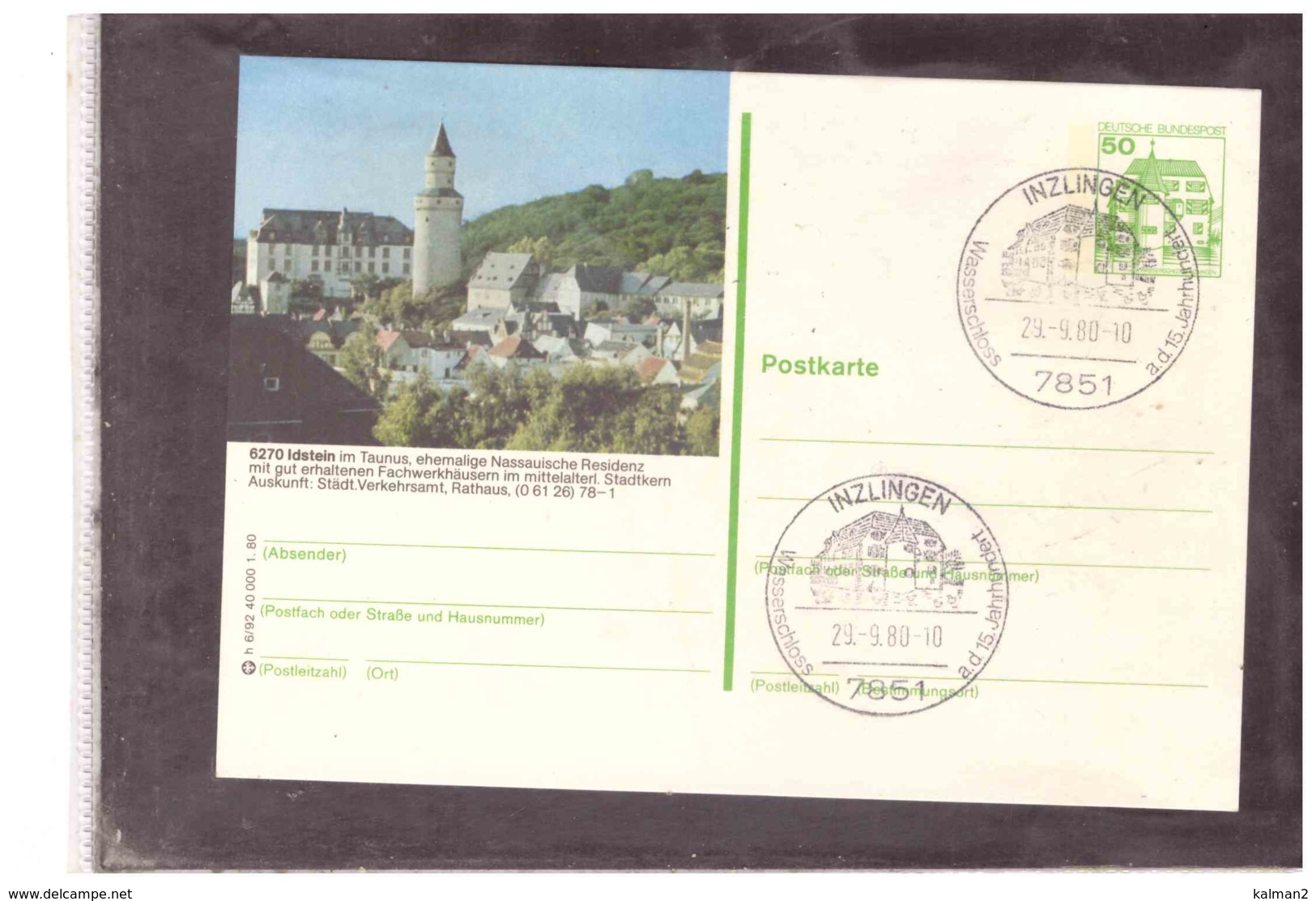 DE2304    -   INZLINGEN  29.9.1980        /       ENTIRE   - - Postkarten - Gebraucht