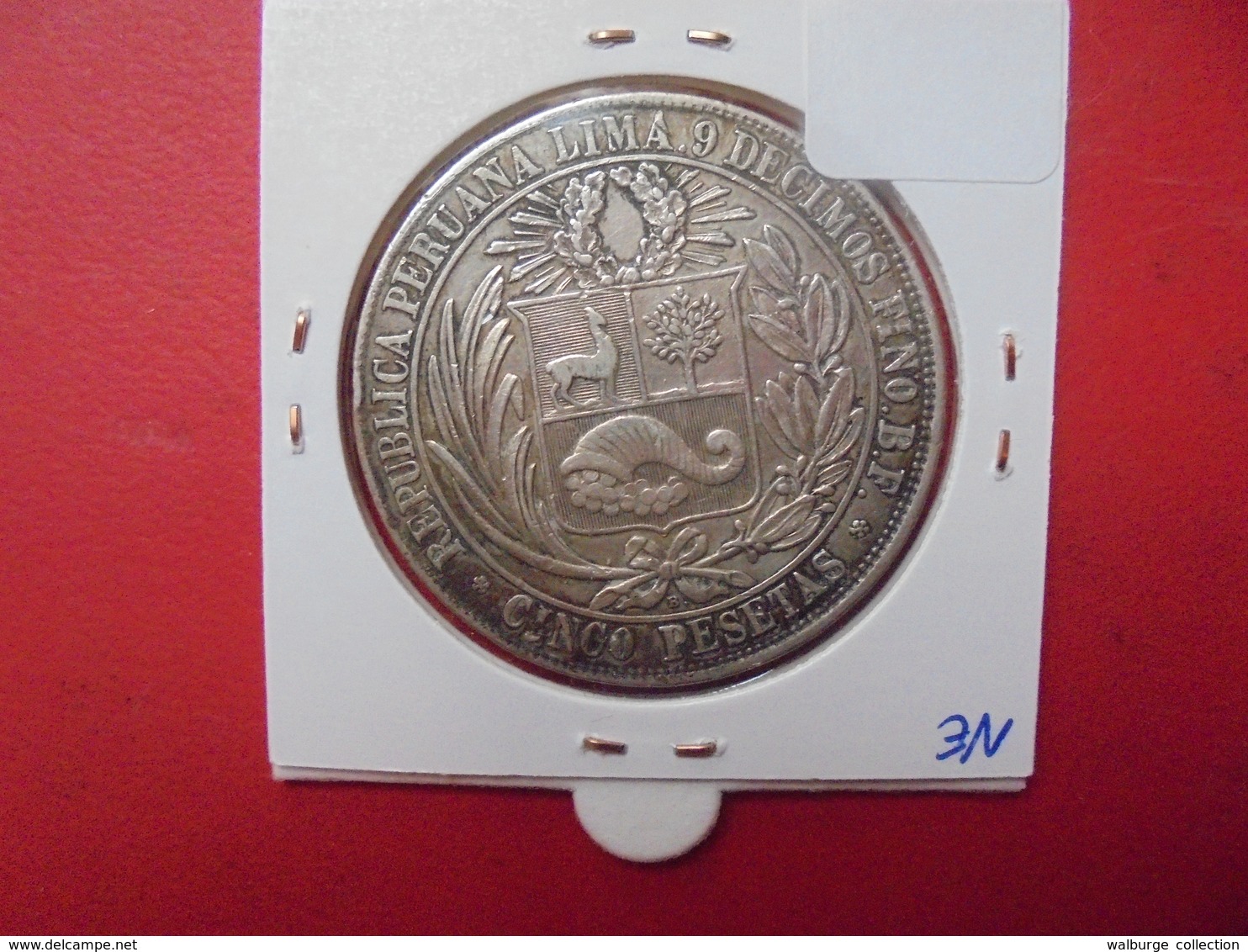 PEROU 5 PESETA 1880 ARGENT. PEU COURANTE ! - Peru