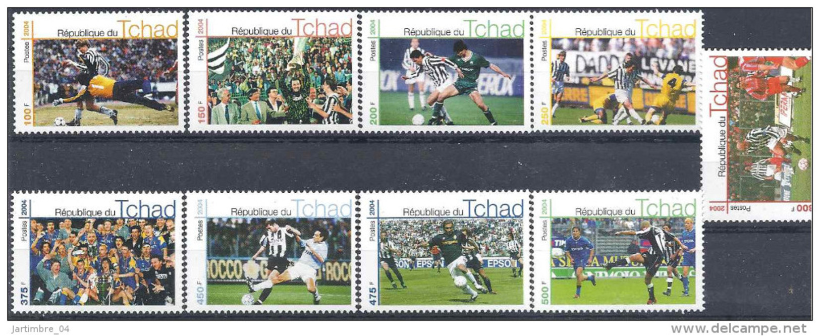 2004 TCHAD 9 Timbres Football**, Non Officiel - Vignettes De Fantaisie