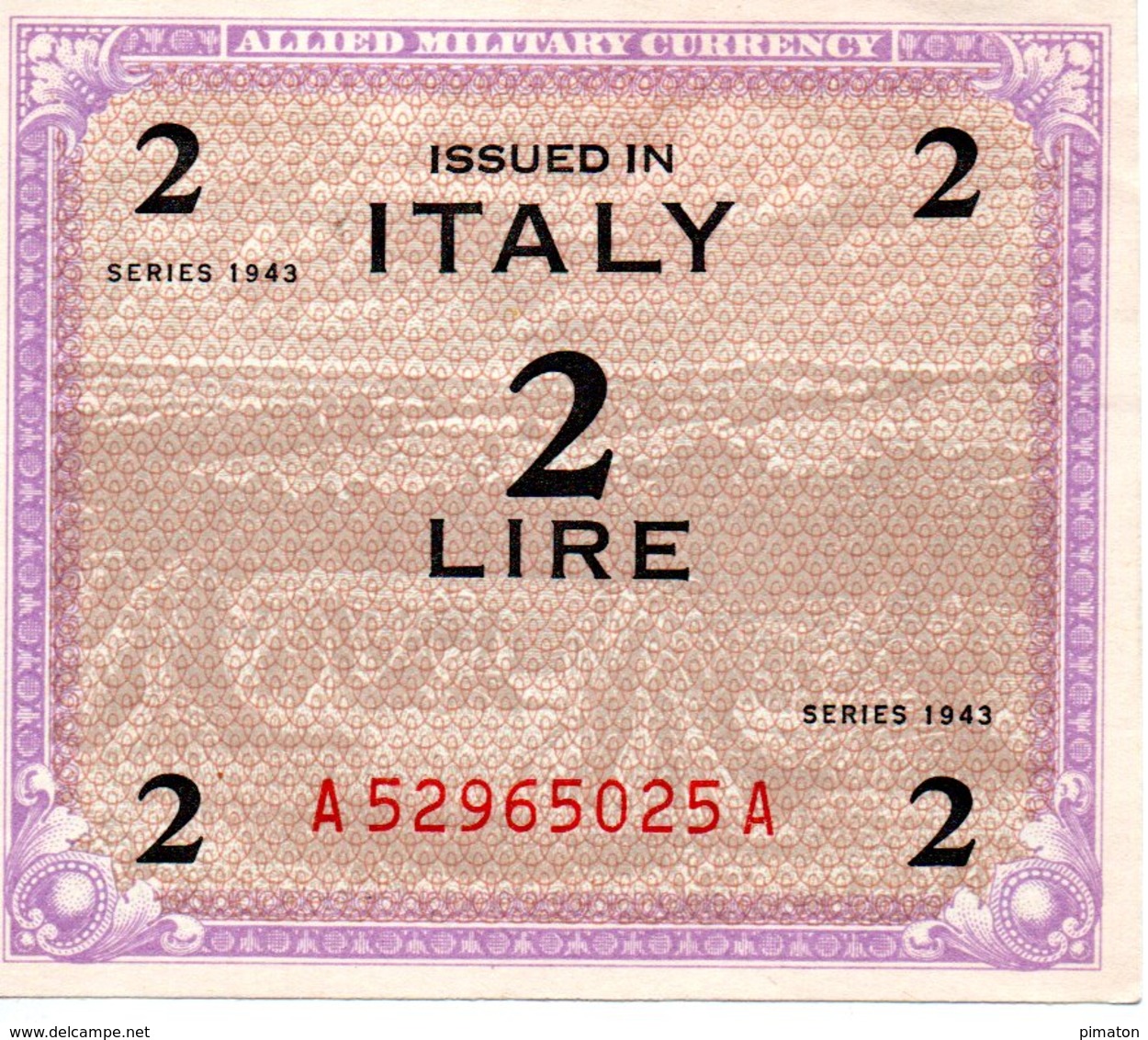 ALLIED MILITARY CURRENCY    2 LIRE   SERIES 1943 A - Autres & Non Classés