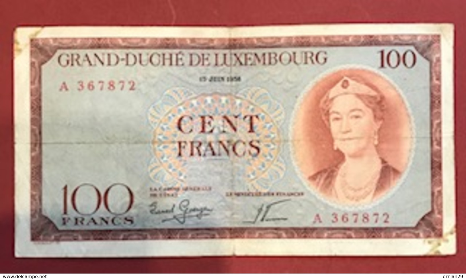 Luxembourg Billet De Banque Charlotte 100 Francs 1956 - Lussemburgo