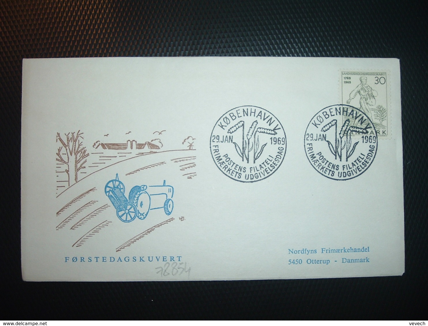 LETTRE TP DANEMARK 30 OBL.29 JAN 1969 KOBENHAVN V + TRACTEUR - Agriculture